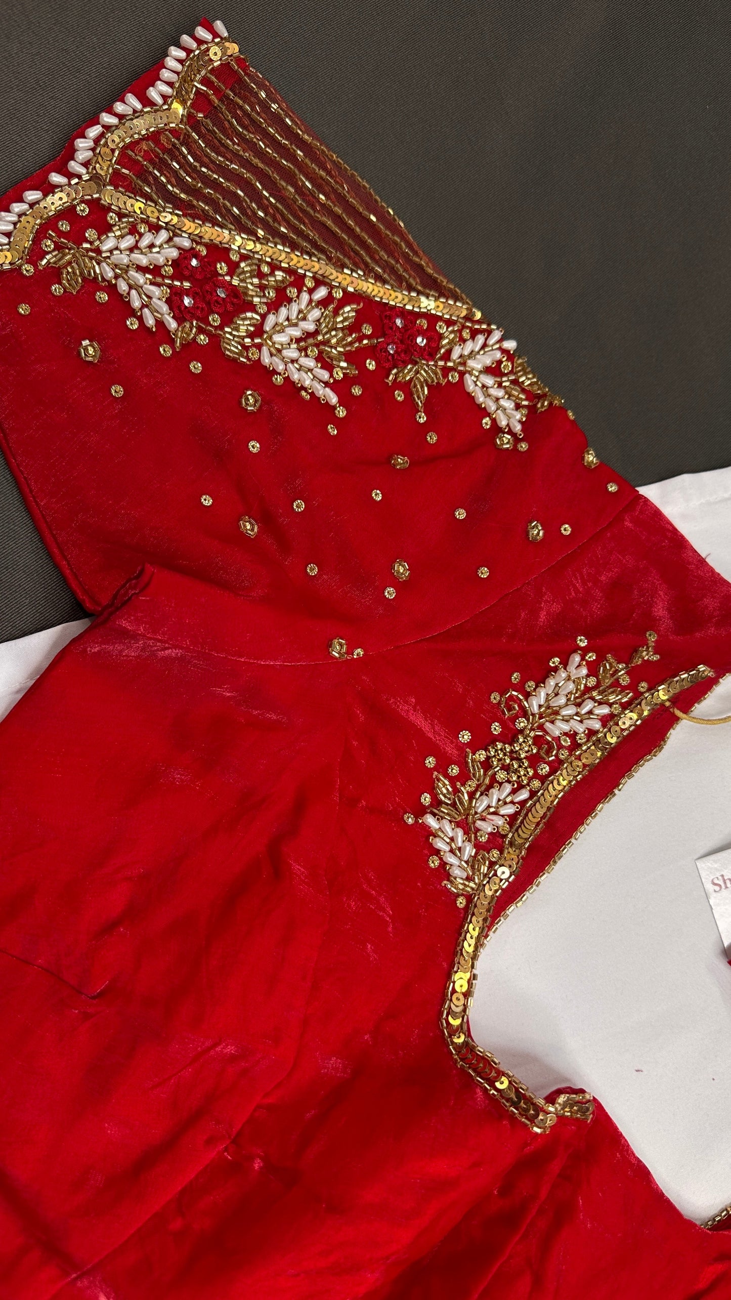 Red Net Crepe Silk Maggam Aari Blouse - 