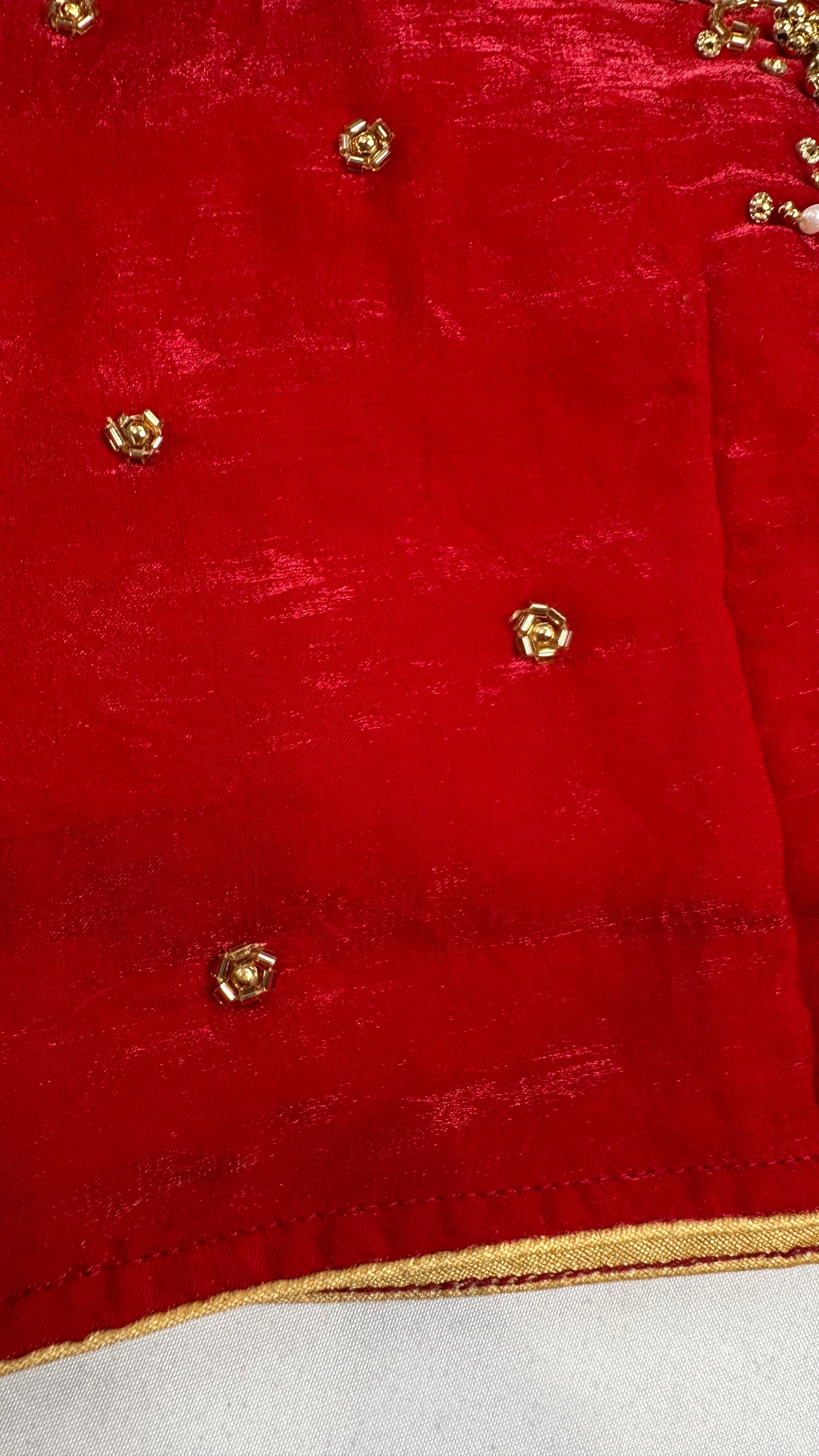 Red Net Crepe Silk Maggam Aari Blouse - 