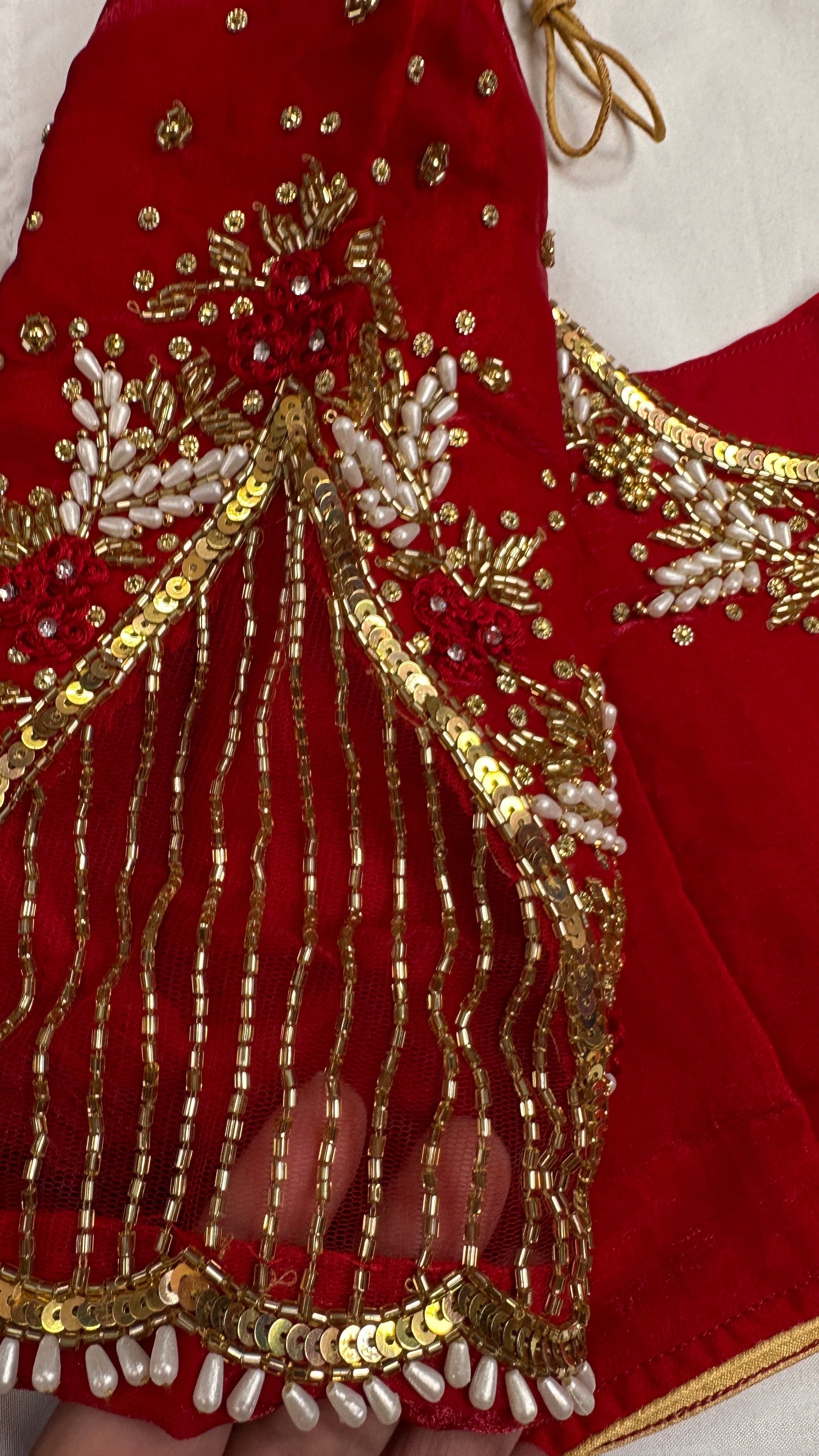 Red Net Crepe Silk Maggam Aari Blouse - 