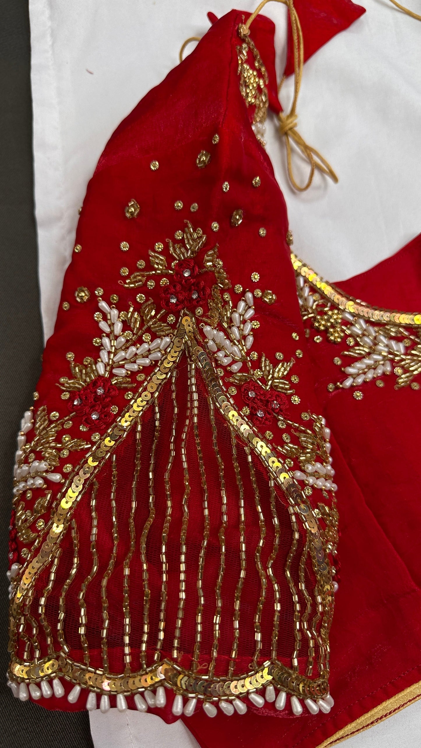Red Net Crepe Silk Maggam Aari Blouse - 
