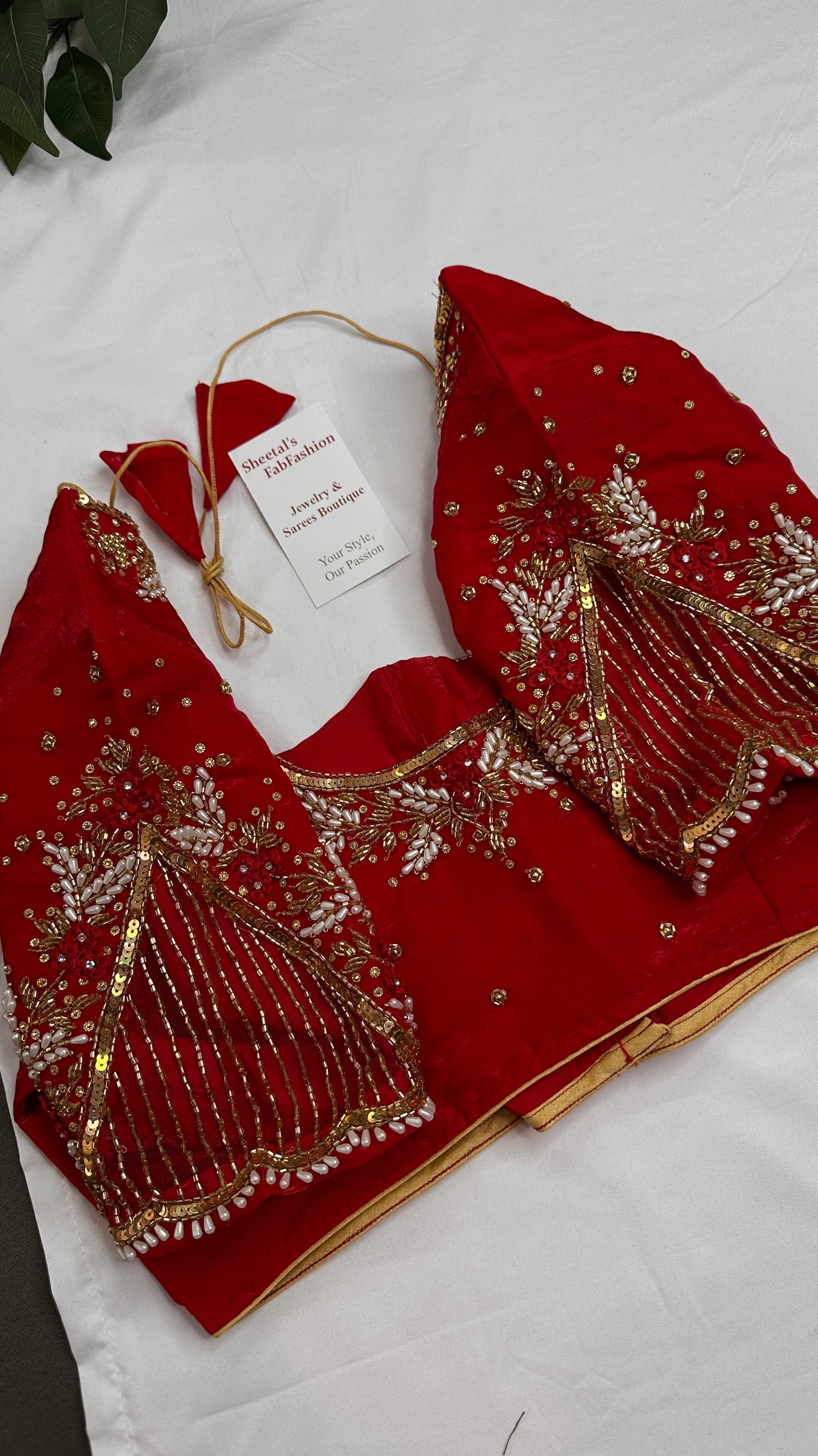 Red Net Crepe Silk Maggam Aari Blouse - 