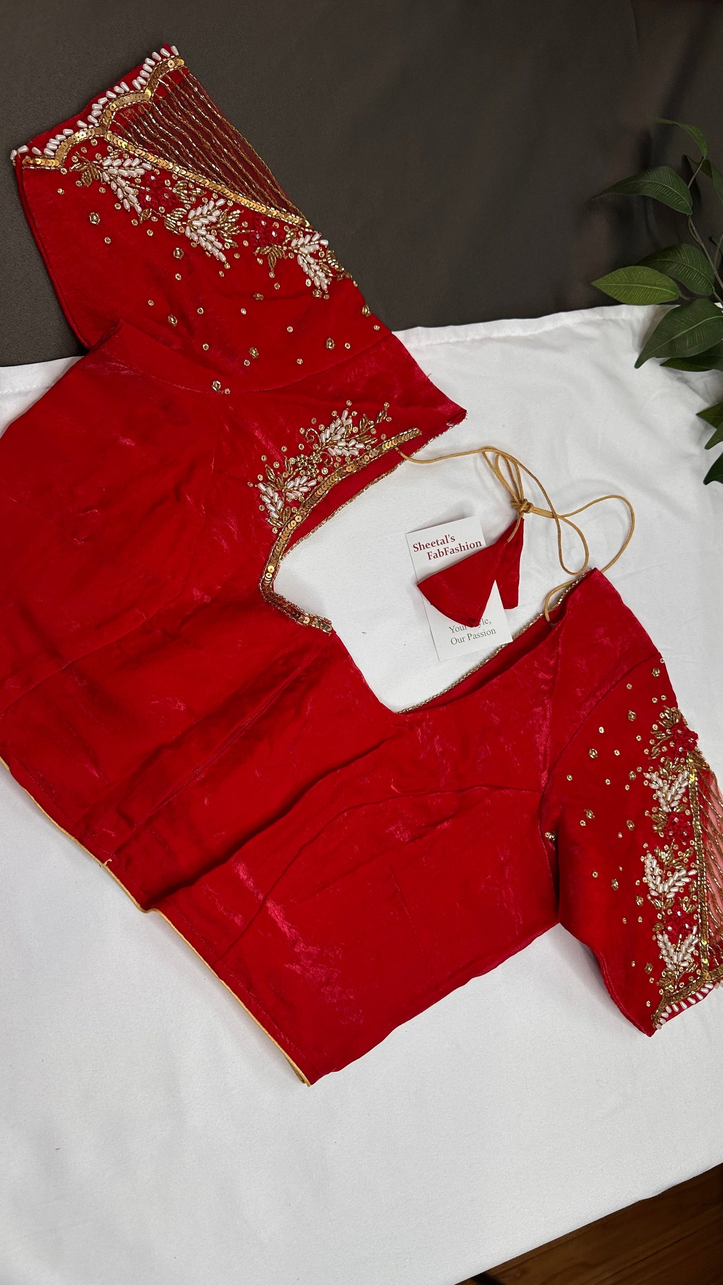 Red Net Crepe Silk Maggam Aari Blouse - 
