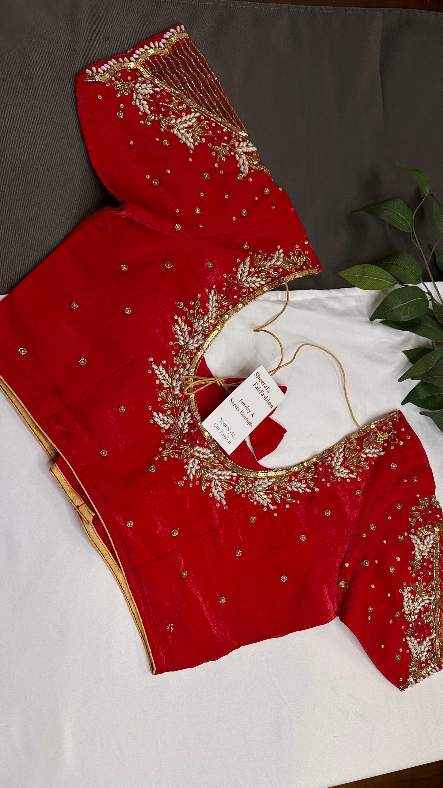 Red Net Crepe Silk Maggam Aari Blouse - 