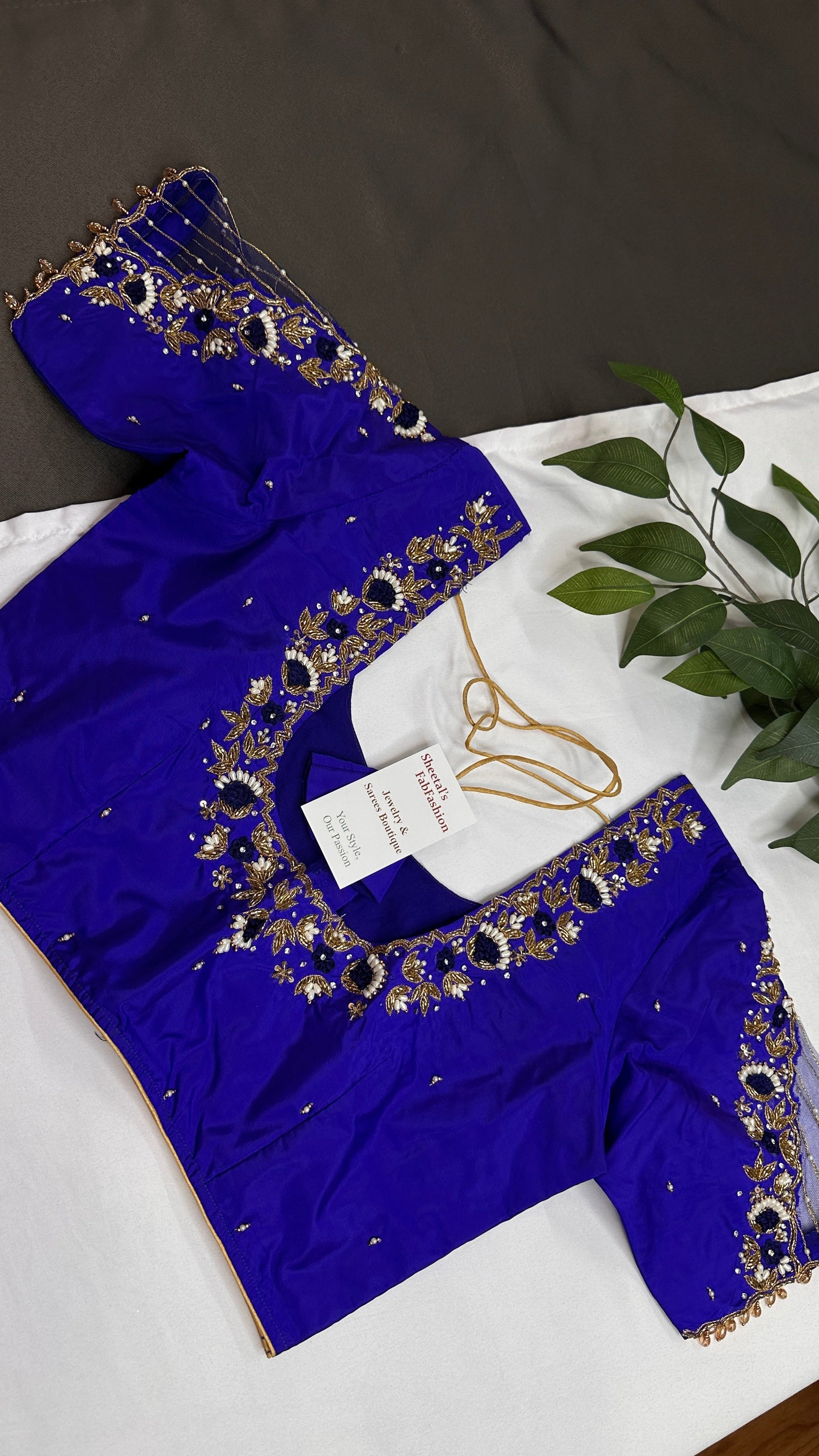 Blue Net Silk Maggam Aari Blouse - 