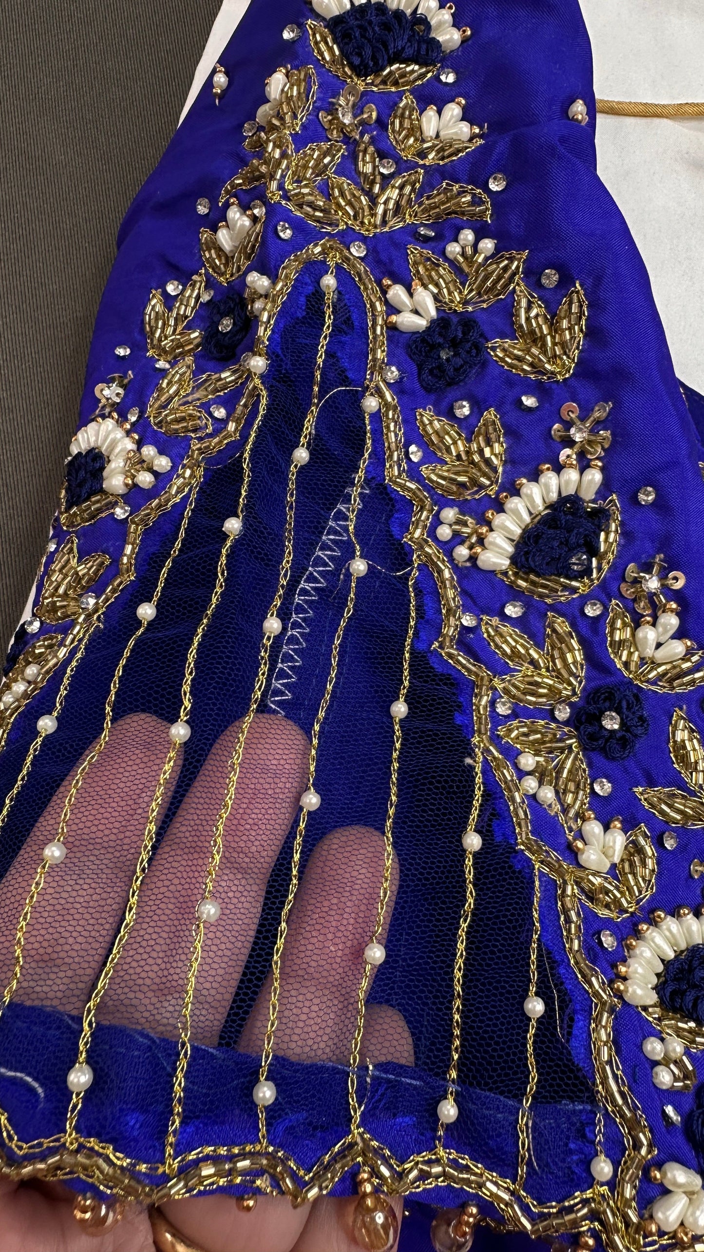 Blue Net Silk Maggam Aari Blouse - 
