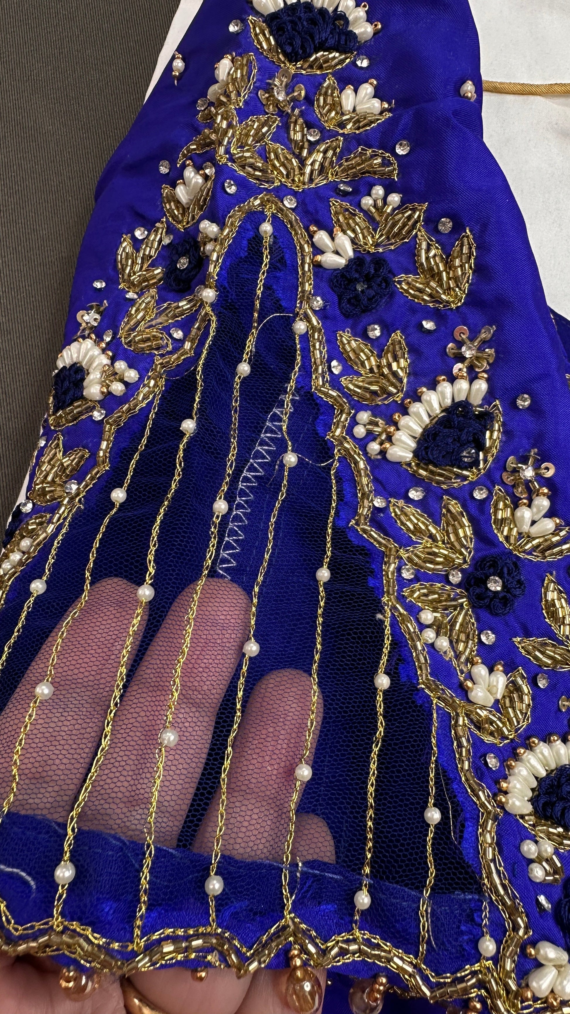 Blue Net Silk Maggam Aari Blouse - 