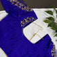 Blue Net Silk Maggam Aari Blouse - 