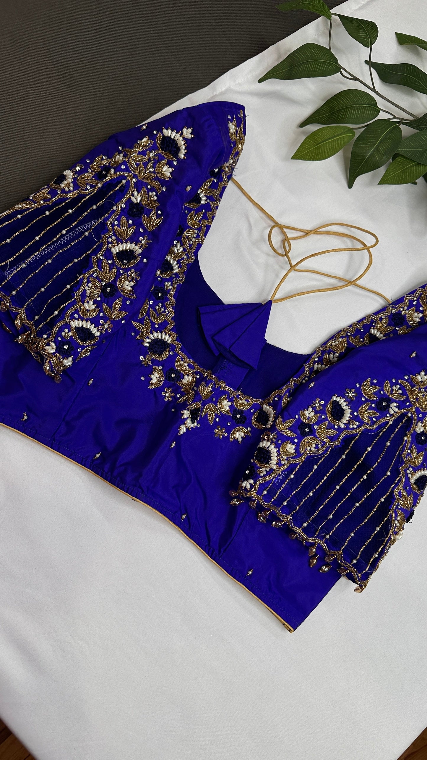 Blue Net Silk Maggam Aari Blouse - 
