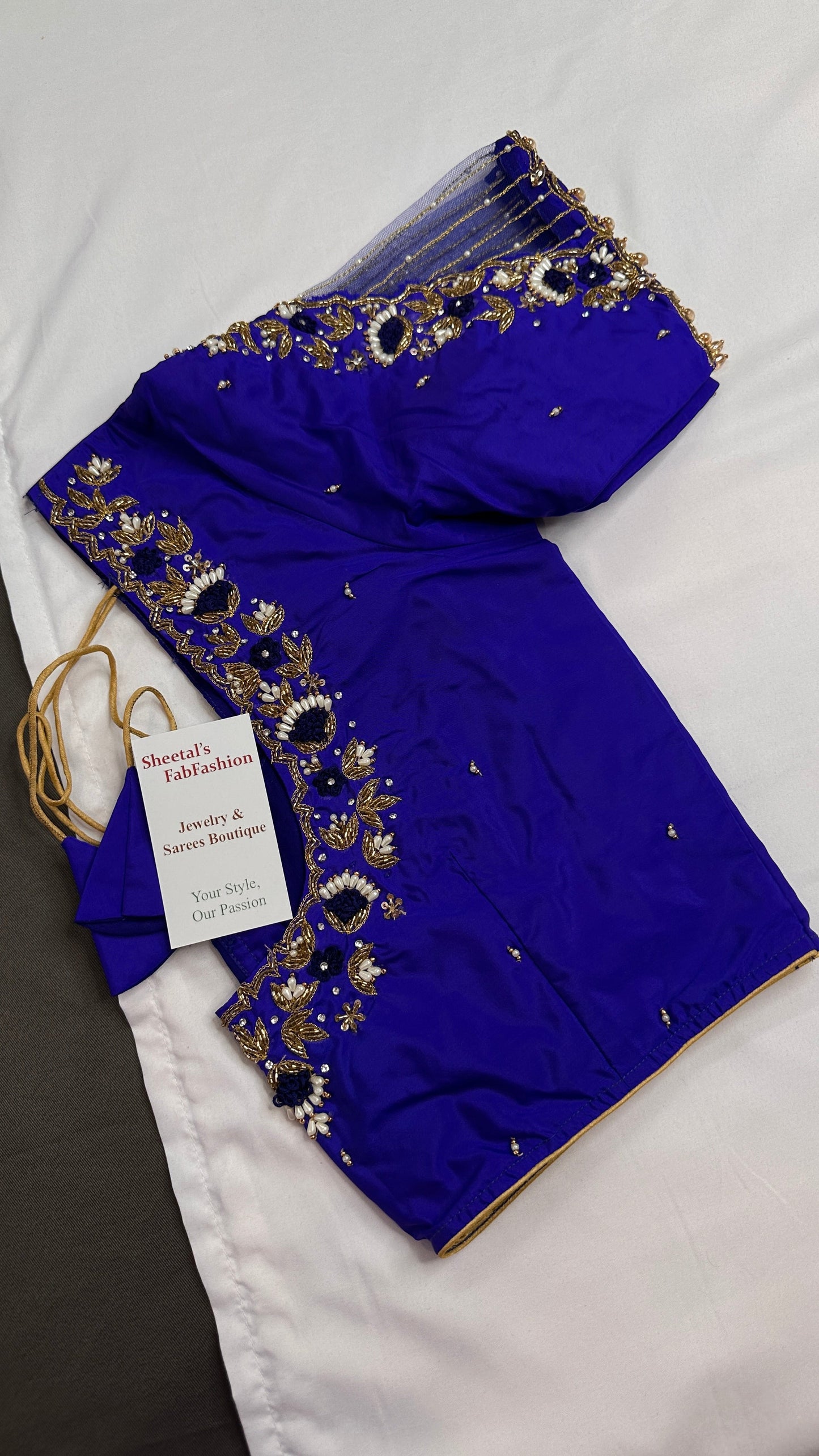 Blue Net Silk Maggam Aari Blouse - 