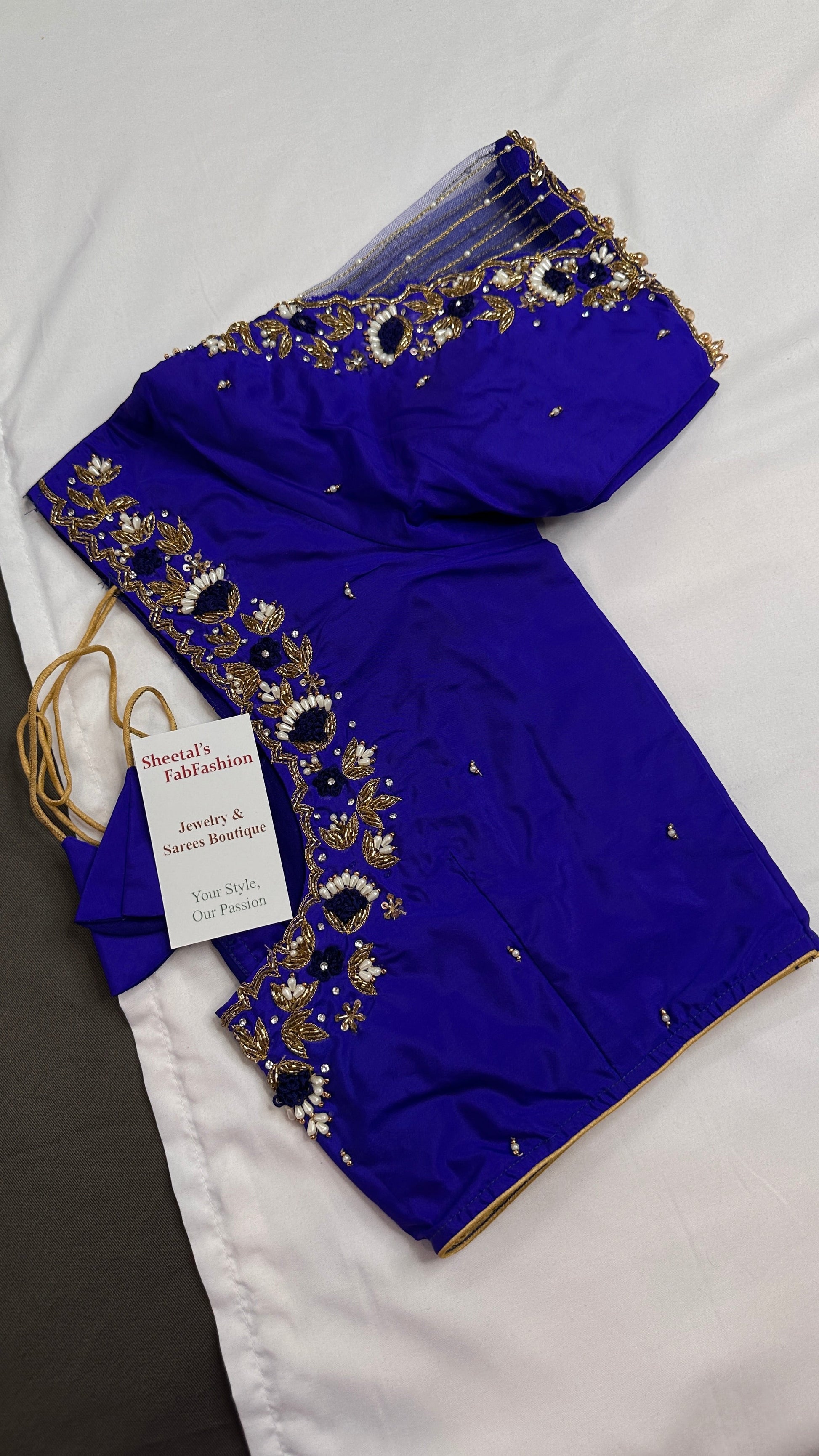 Blue Net Silk Maggam Aari Blouse - 