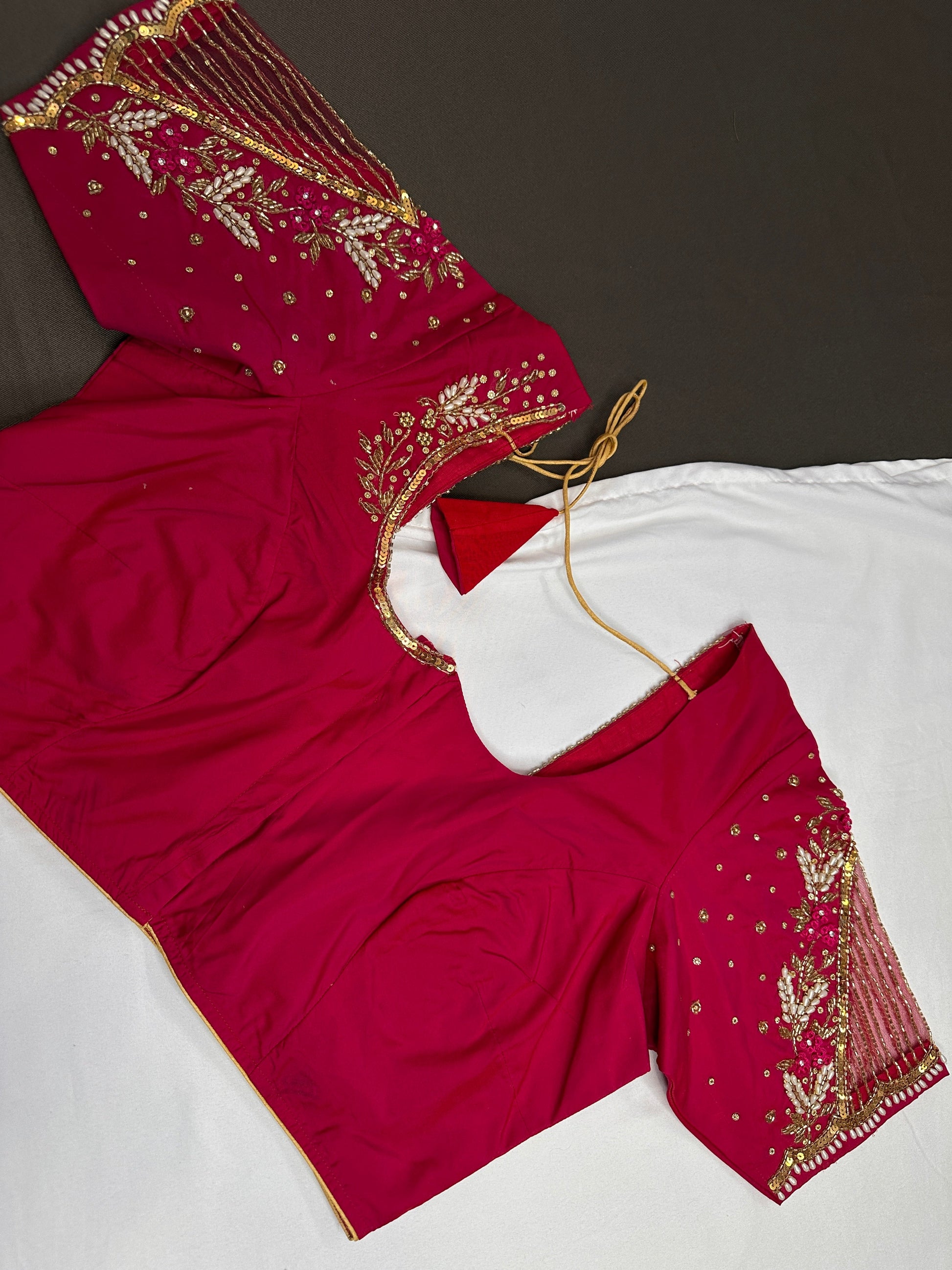 Pink Net Silk Maggam Aari Blouse - 