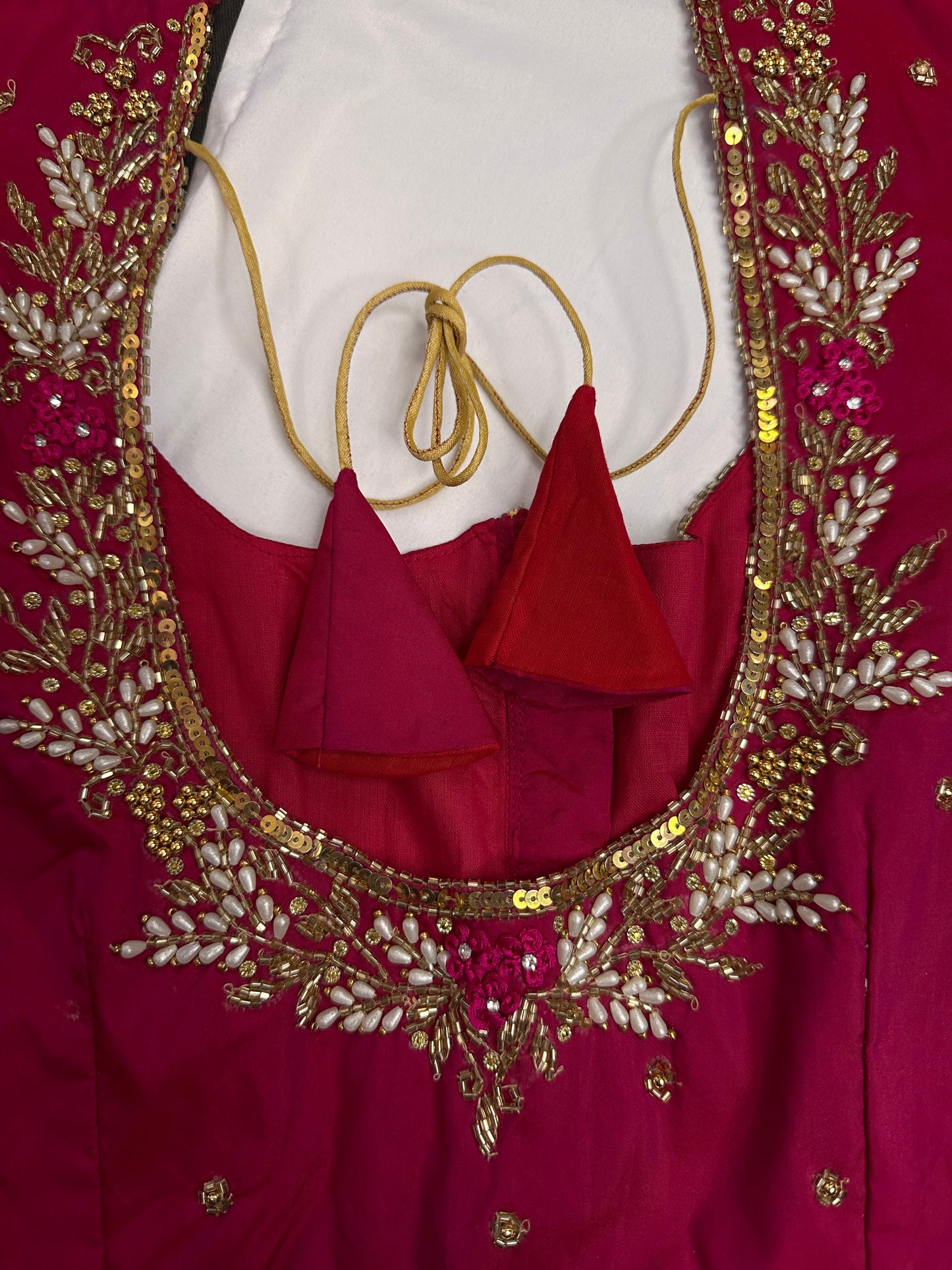 Pink Net Silk Maggam Aari Blouse - 