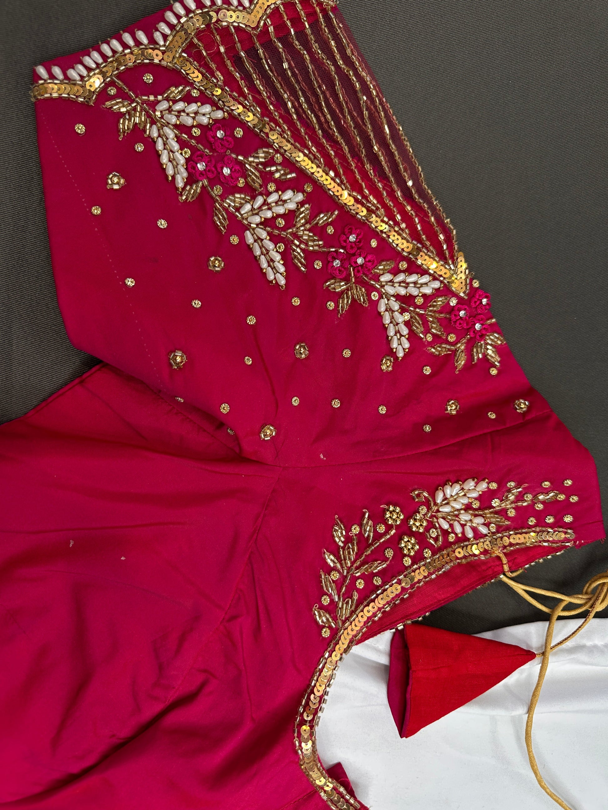 Pink Net Silk Maggam Aari Blouse - 