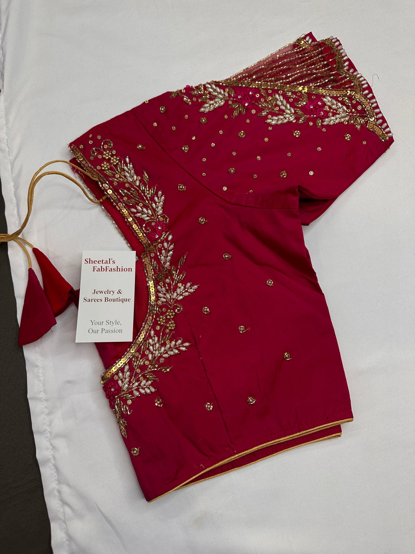 Pink Net Silk Maggam Aari Blouse - 