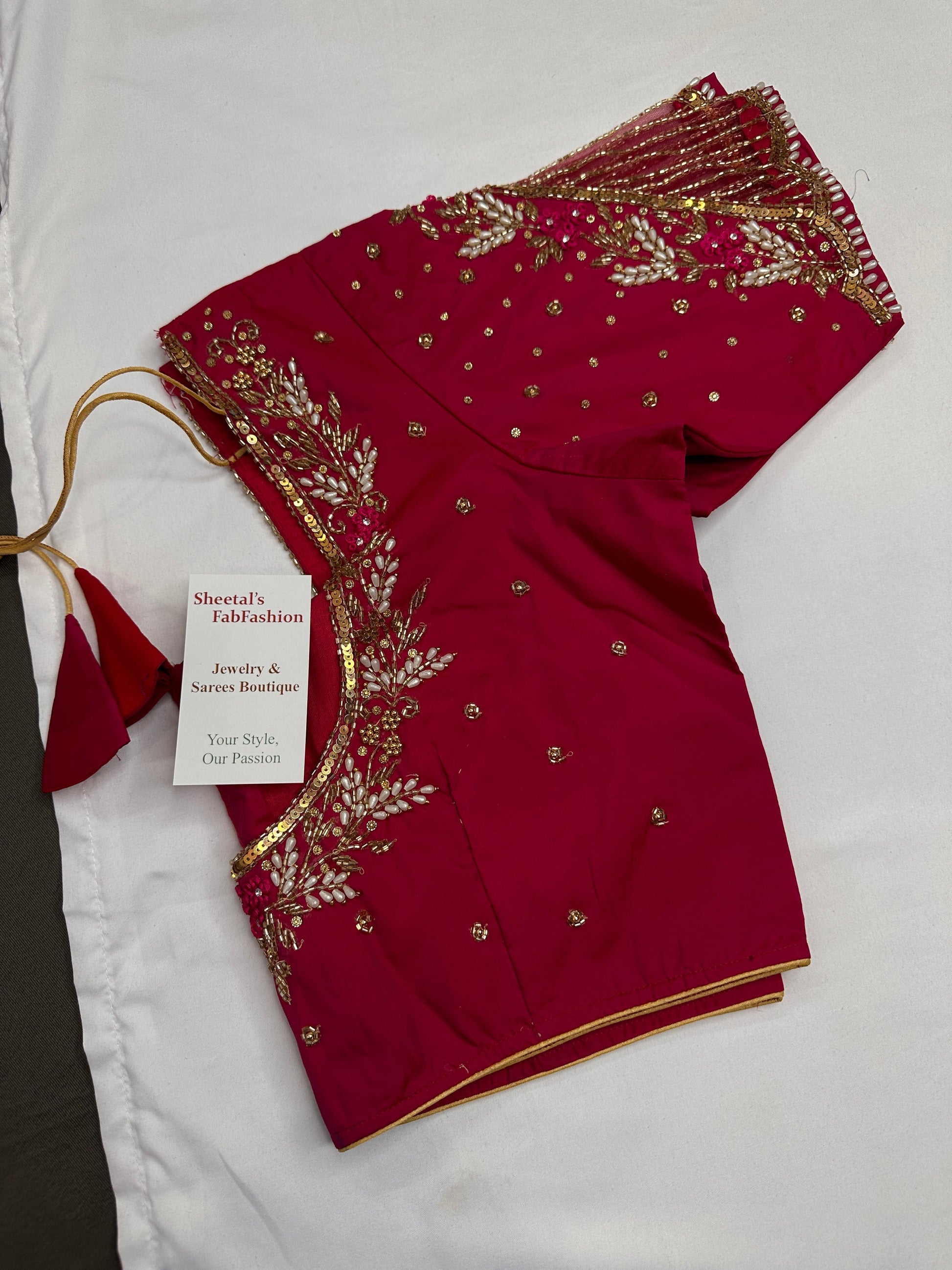 Pink Net Silk Maggam Aari Blouse - 