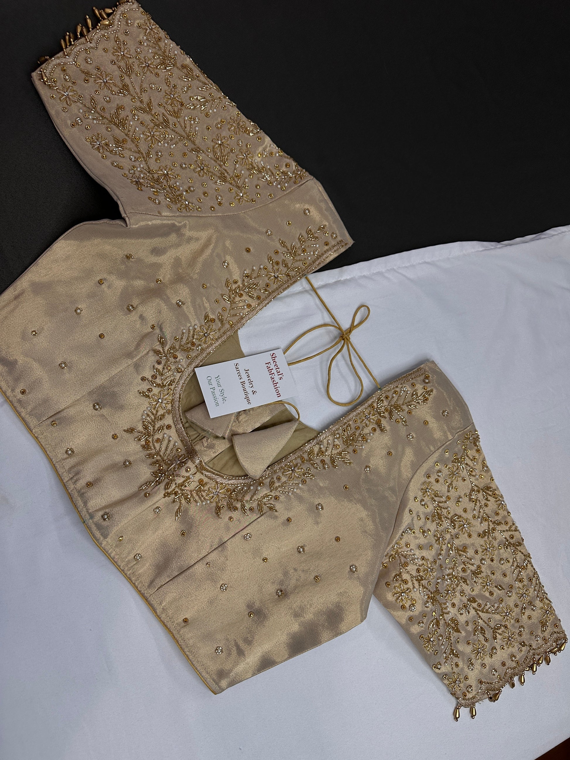 Beige Cream Silk Maggam Aari Blouse - 