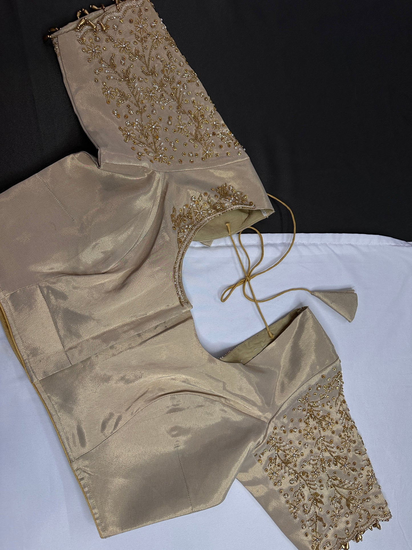 Beige Cream Silk Maggam Aari Blouse - 