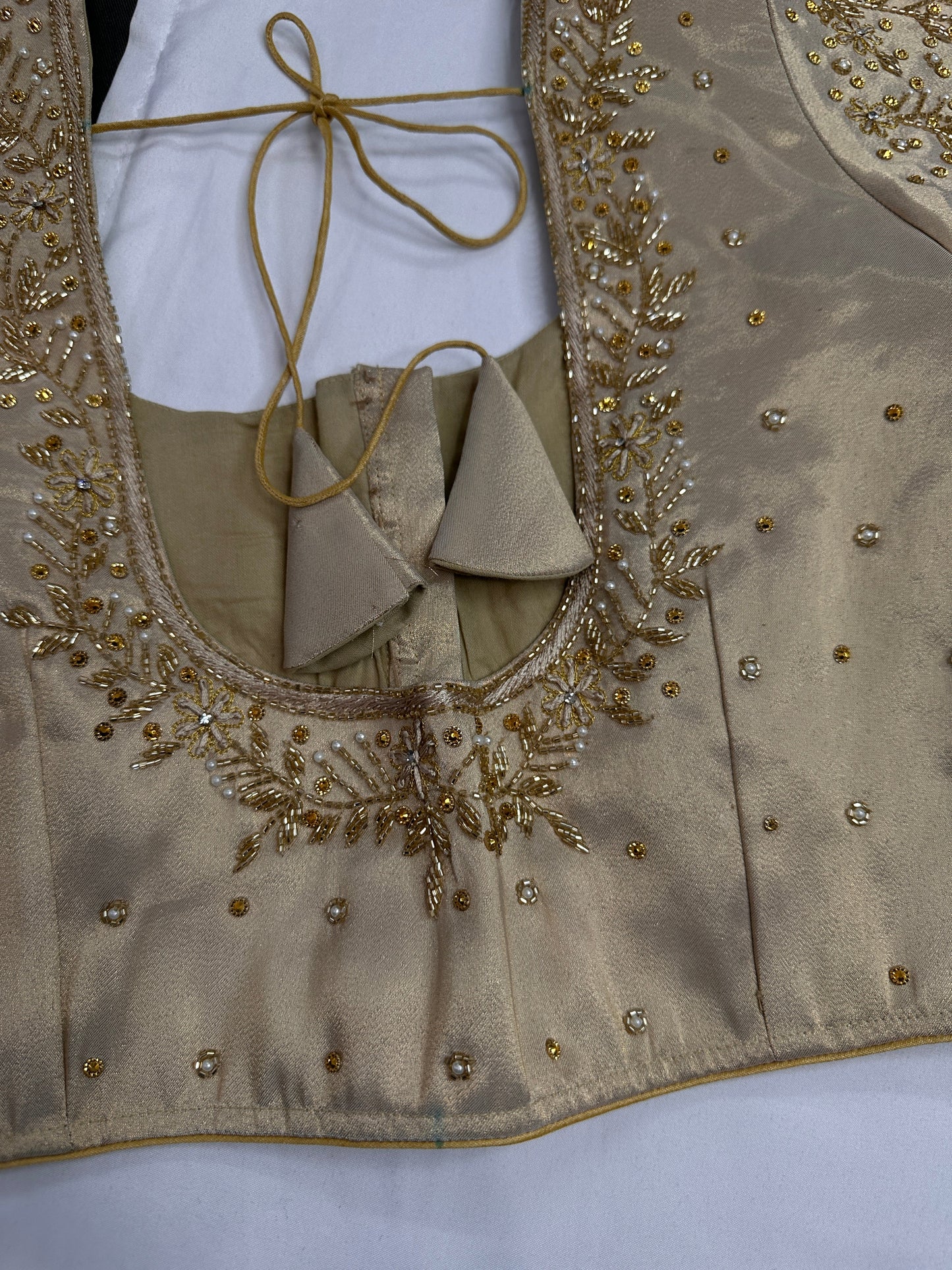 Beige Cream Silk Maggam Aari Blouse - 