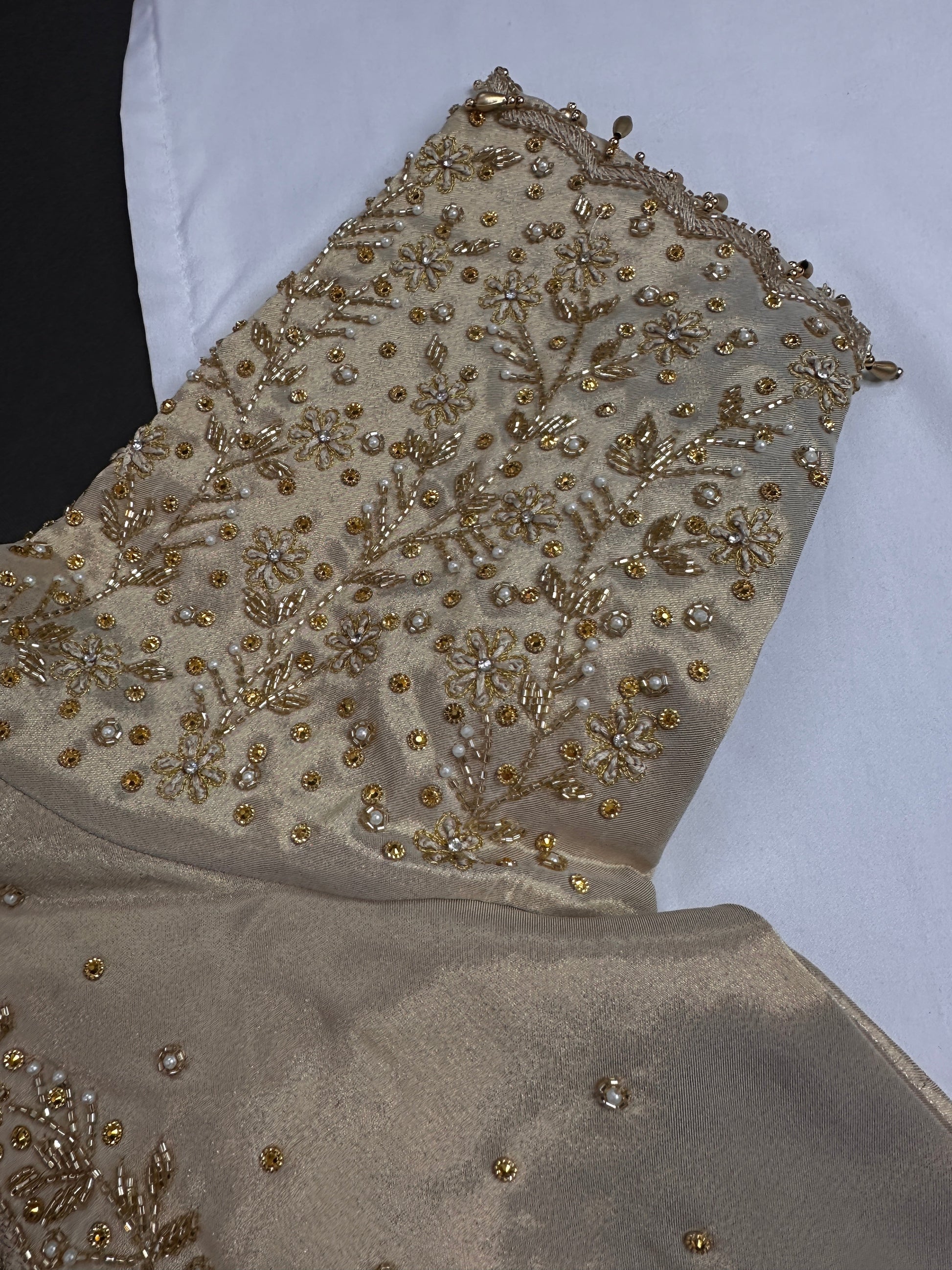Beige Cream Silk Maggam Aari Blouse - 