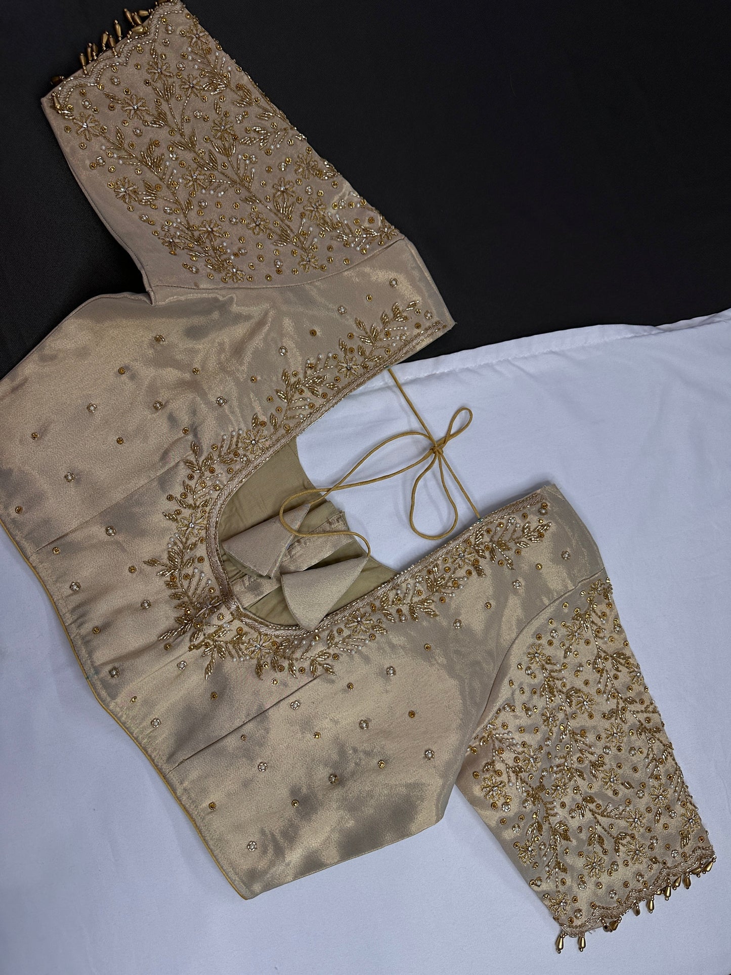 Beige Cream Silk Maggam Aari Blouse - 