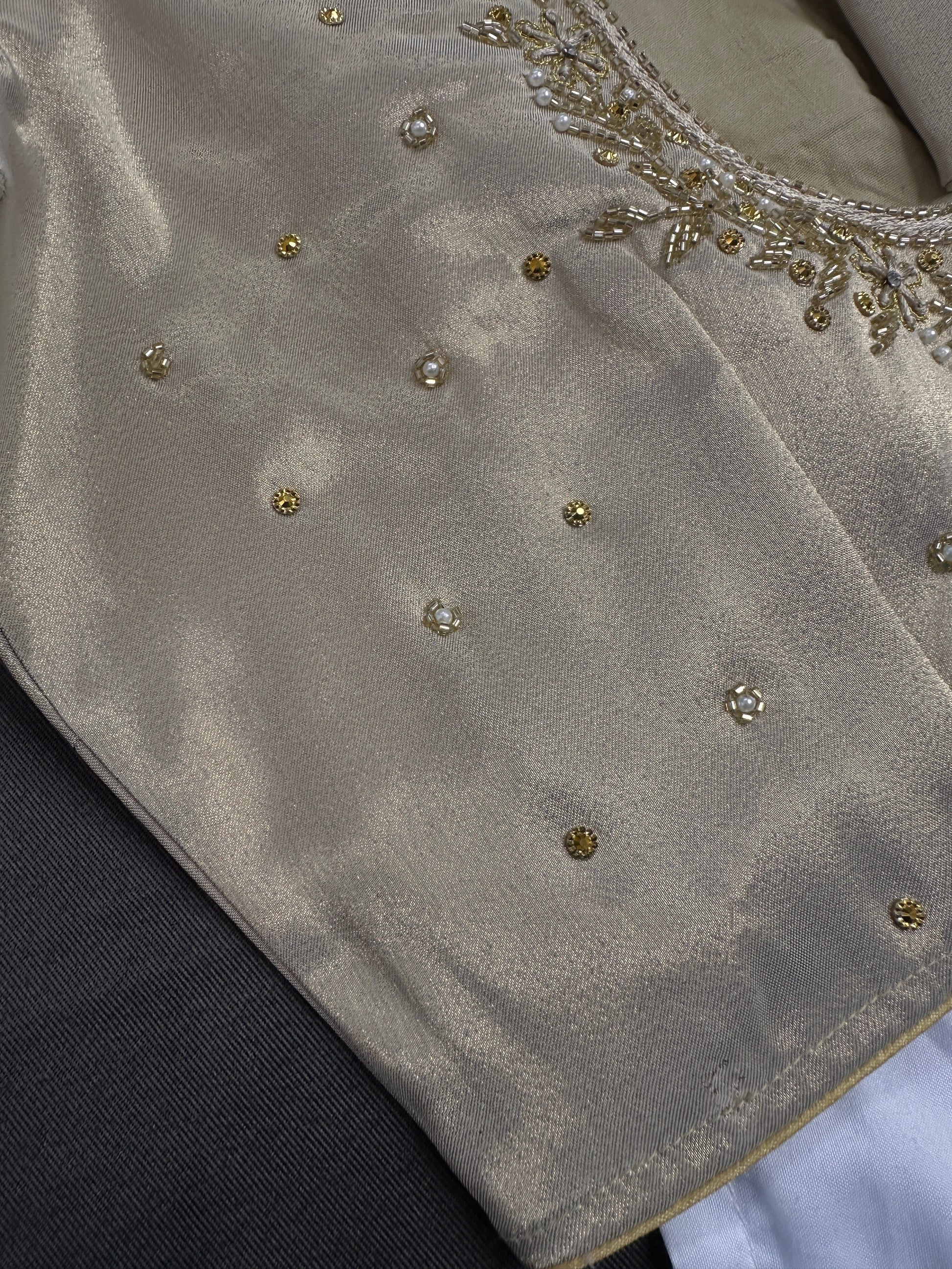Beige Cream Silk Maggam Aari Blouse - 