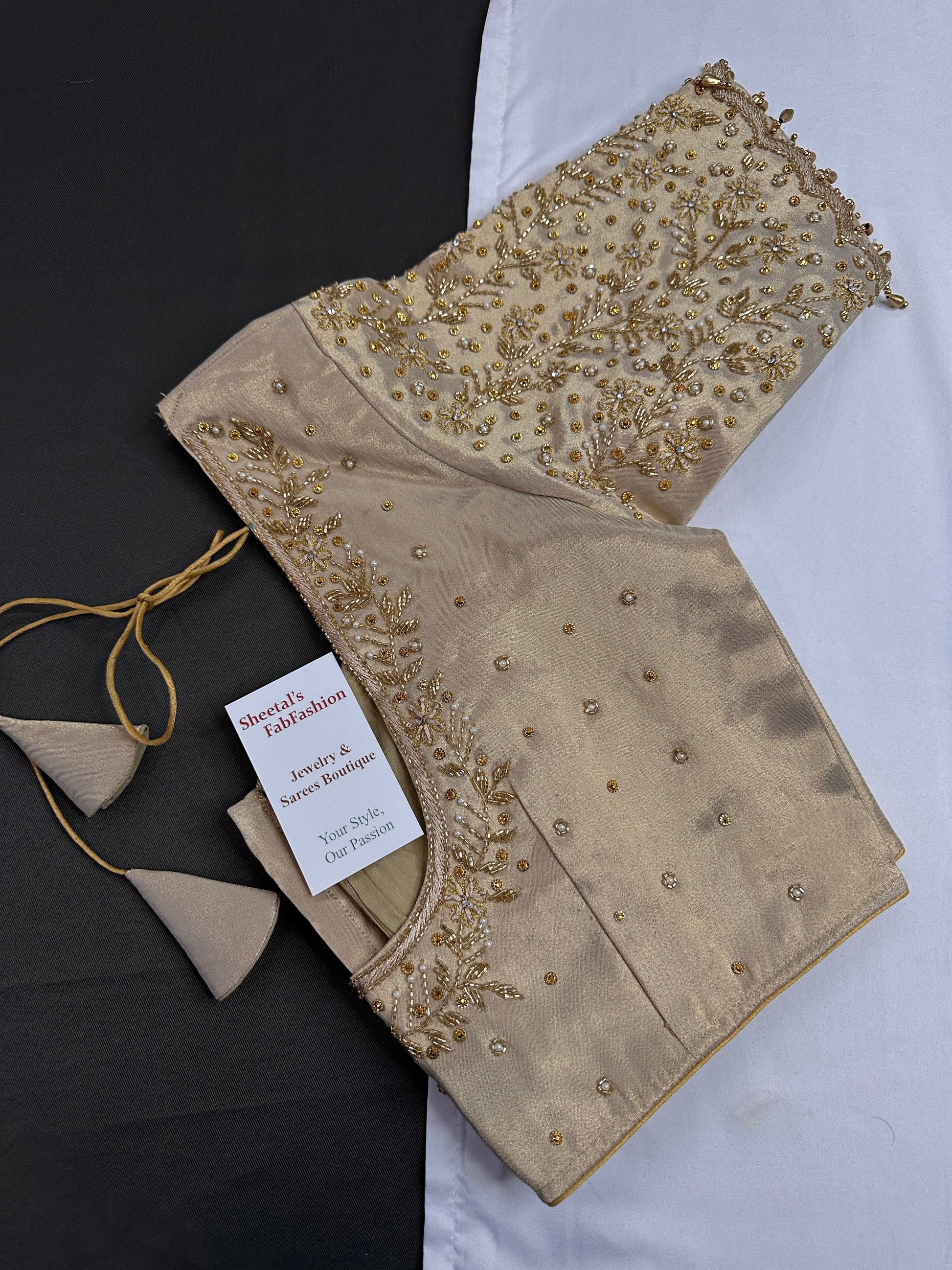 Beige Cream Silk Maggam Aari Blouse - 