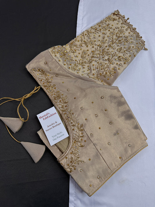 Beige Cream Silk Maggam Aari Blouse - 