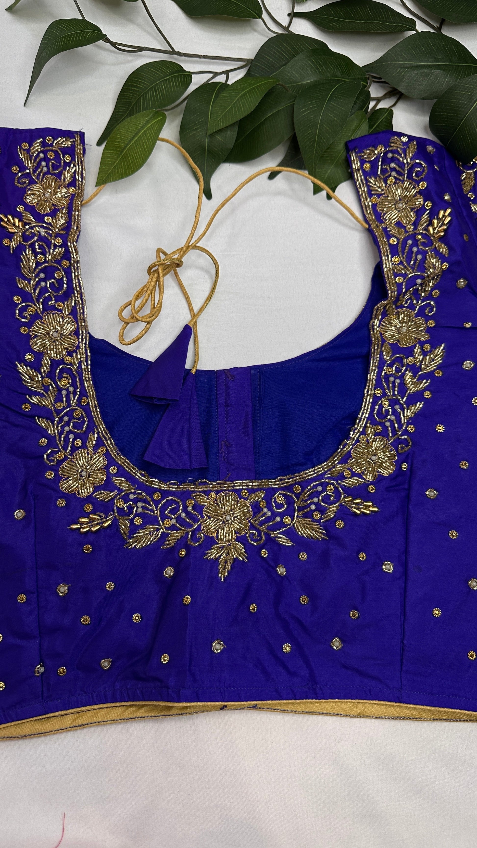Blue Silk Maggam Aari Blouse - 