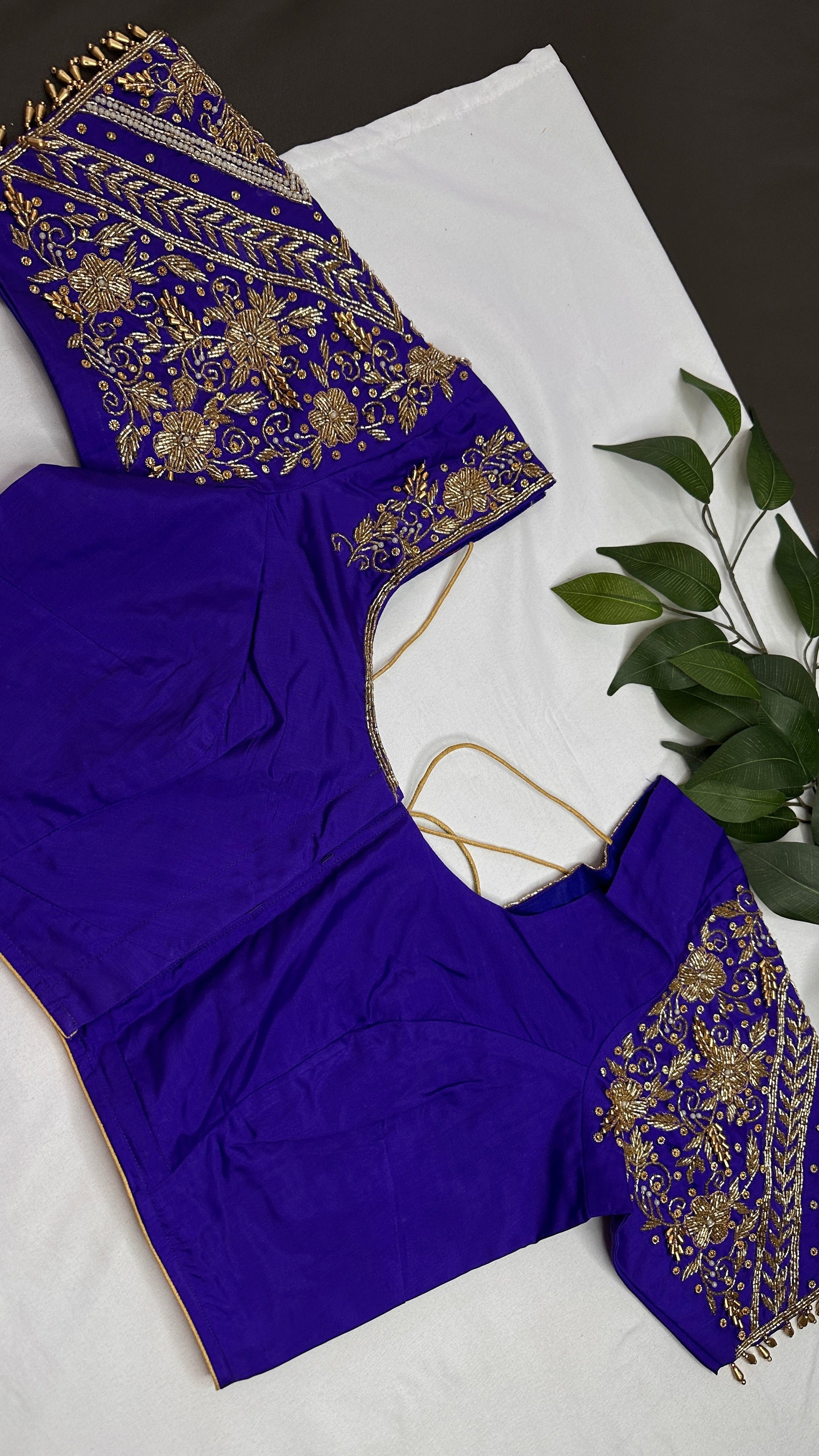 Blue Silk Maggam Aari Blouse - 