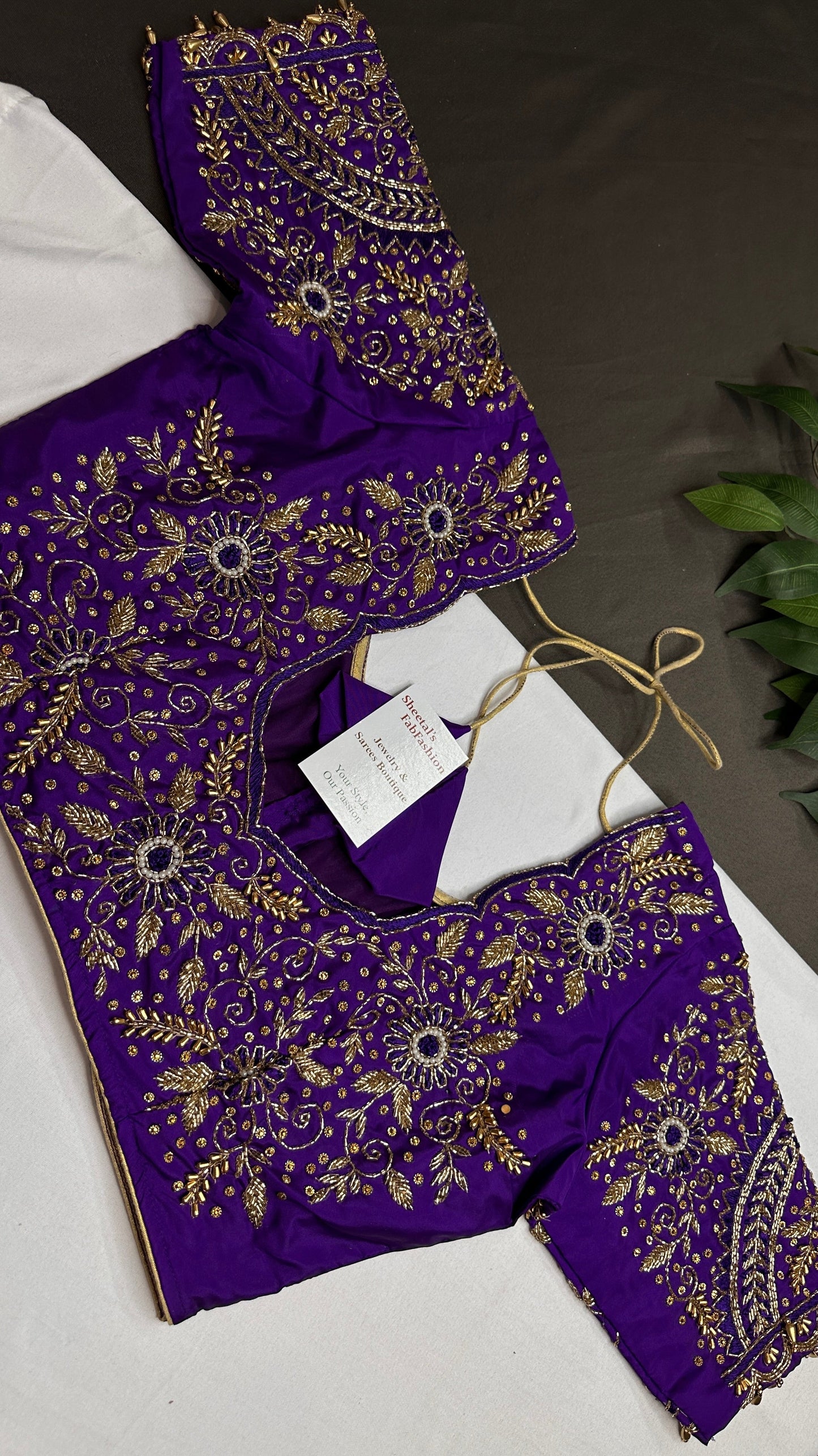 Purple Silk Maggam Aari Work Blouse - 