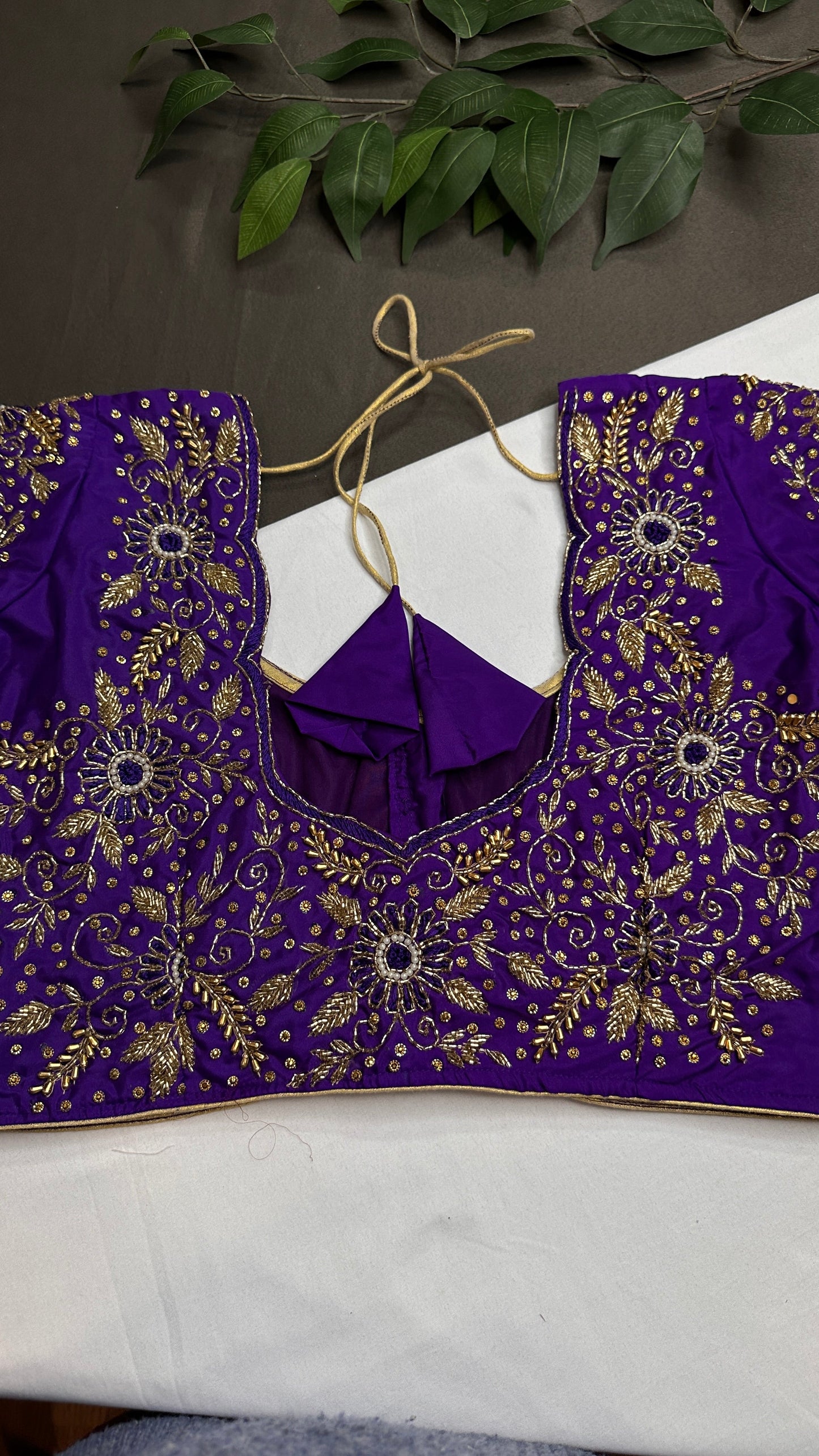 Purple Silk Maggam Aari Work Blouse - 