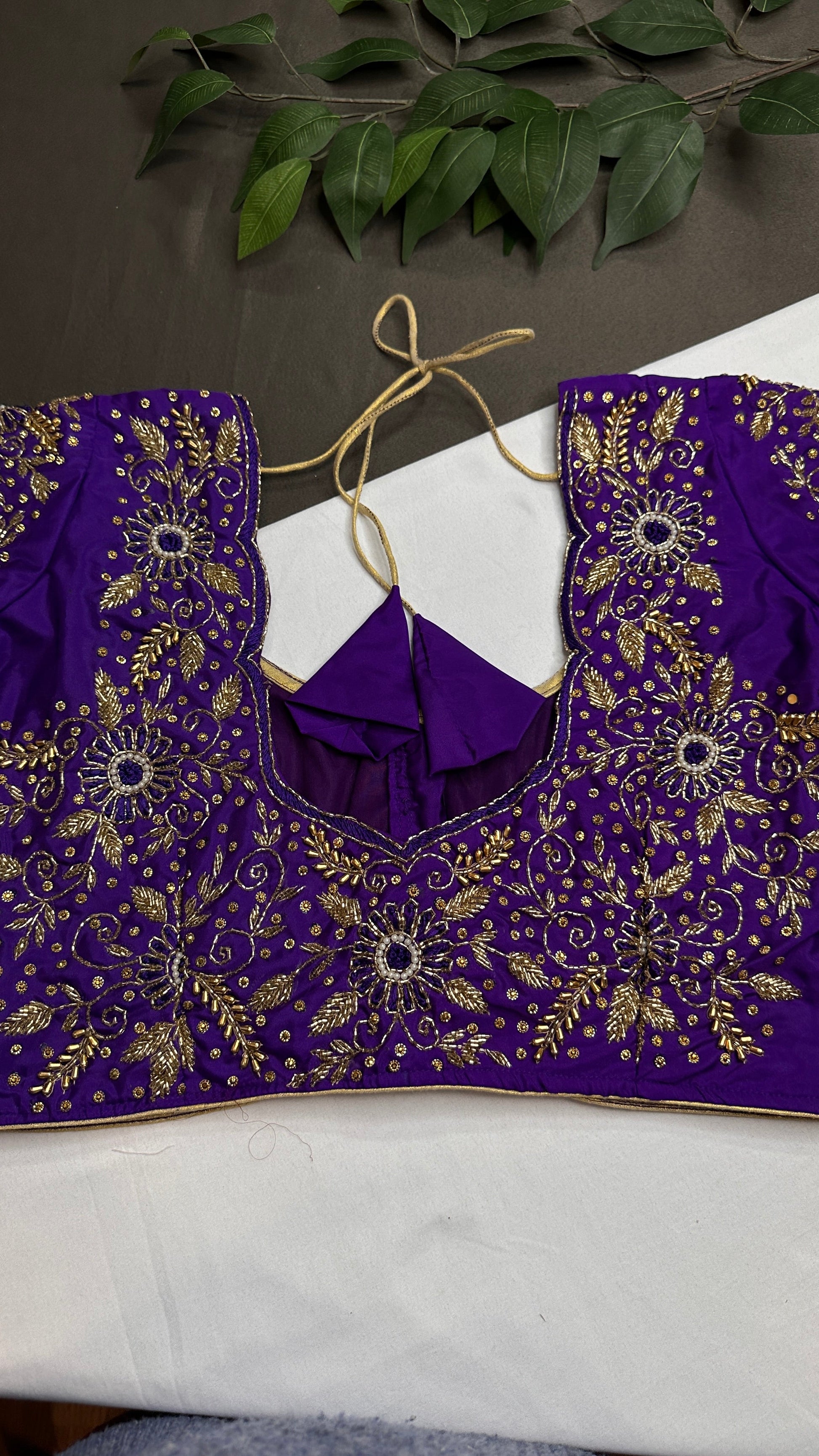 Purple Silk Maggam Aari Work Blouse - 