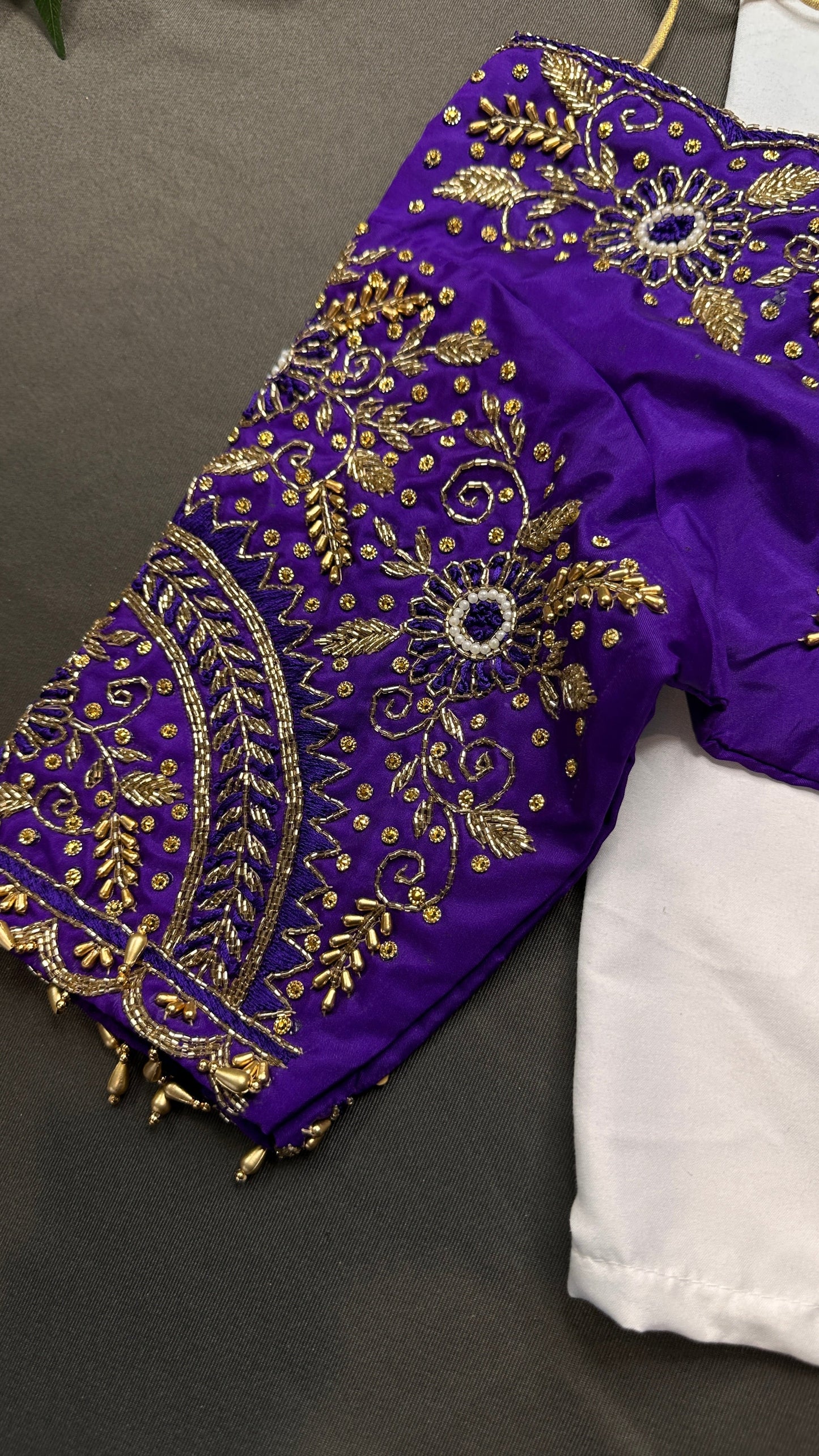 Purple Silk Maggam Aari Work Blouse - 