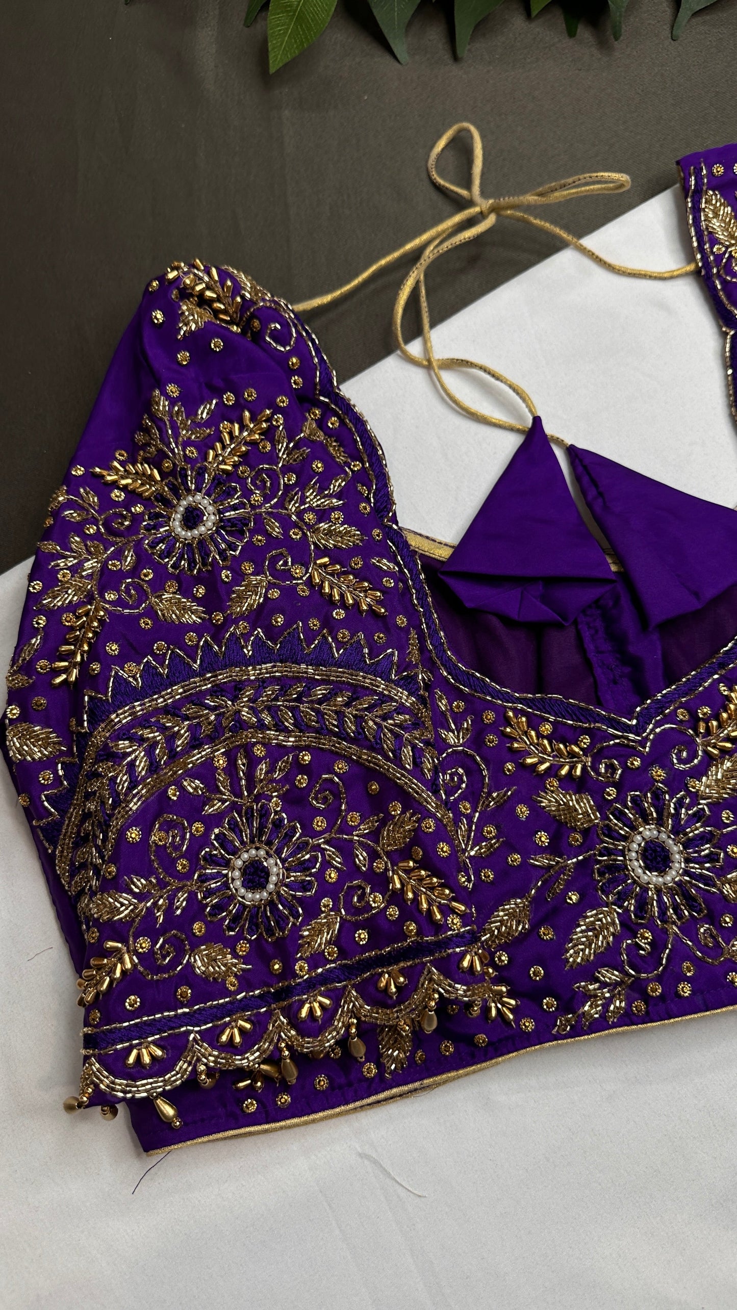 Purple Silk Maggam Aari Work Blouse - 