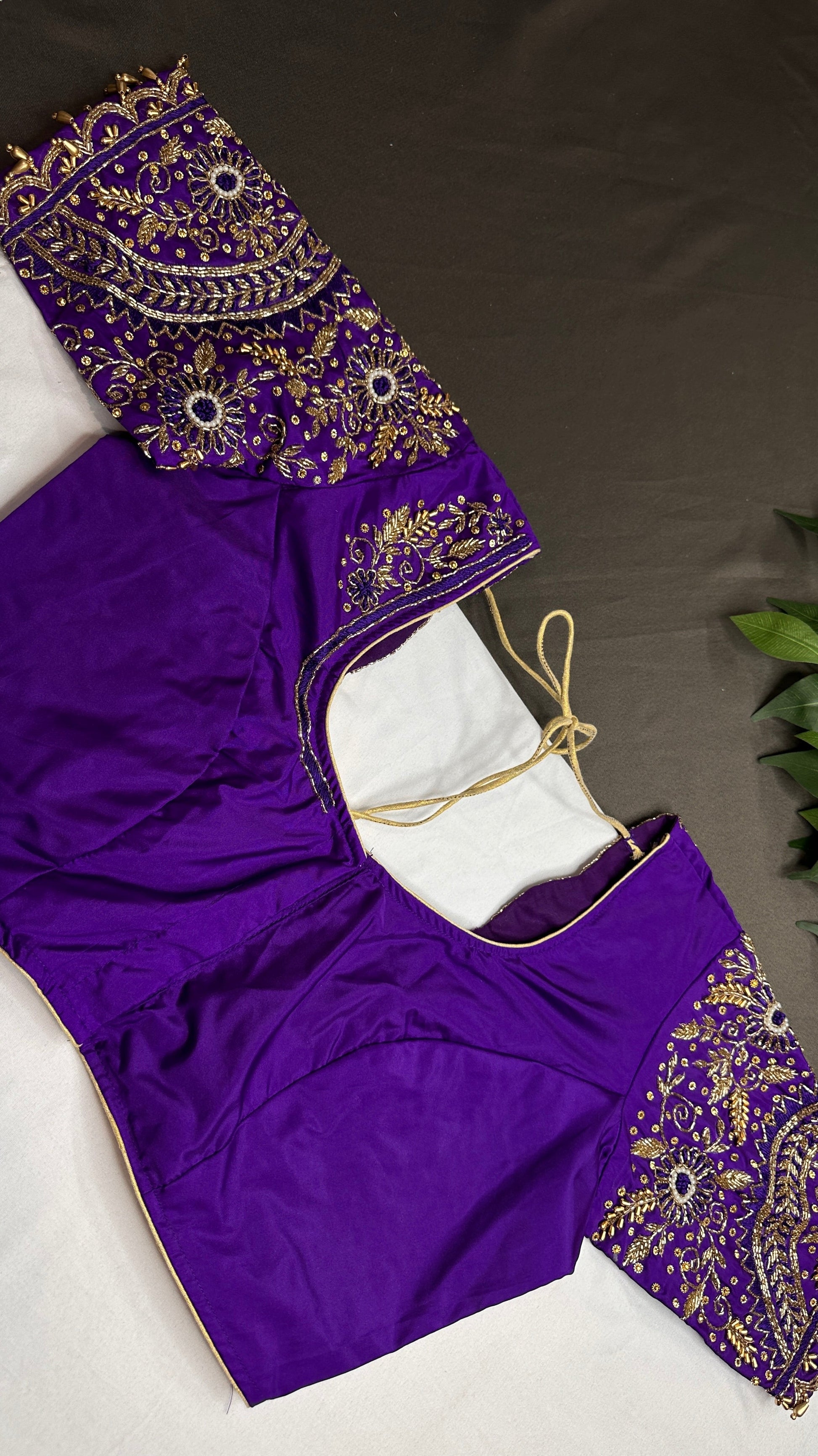 Purple Silk Maggam Aari Work Blouse - 