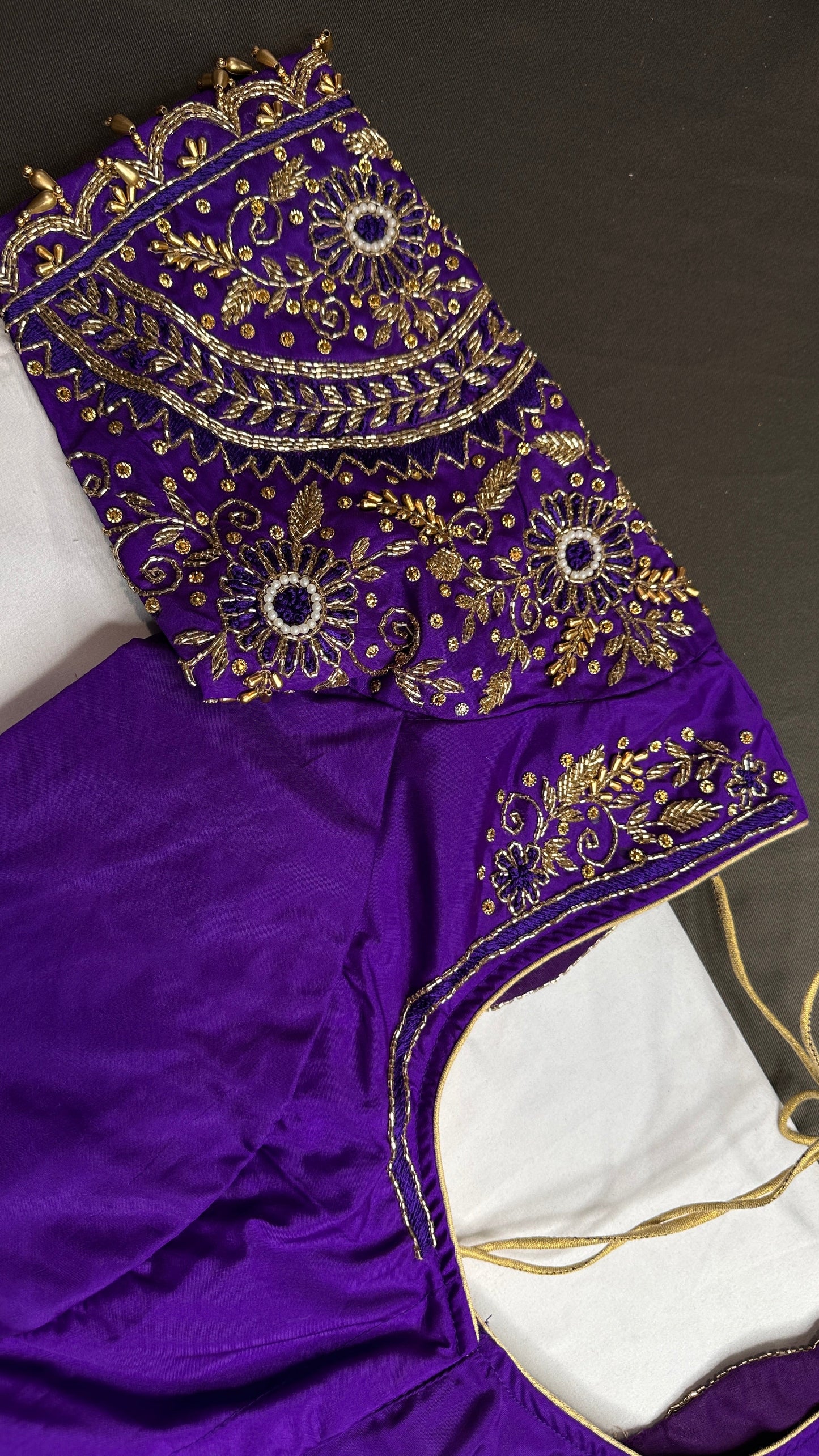 Purple Silk Maggam Aari Work Blouse - 