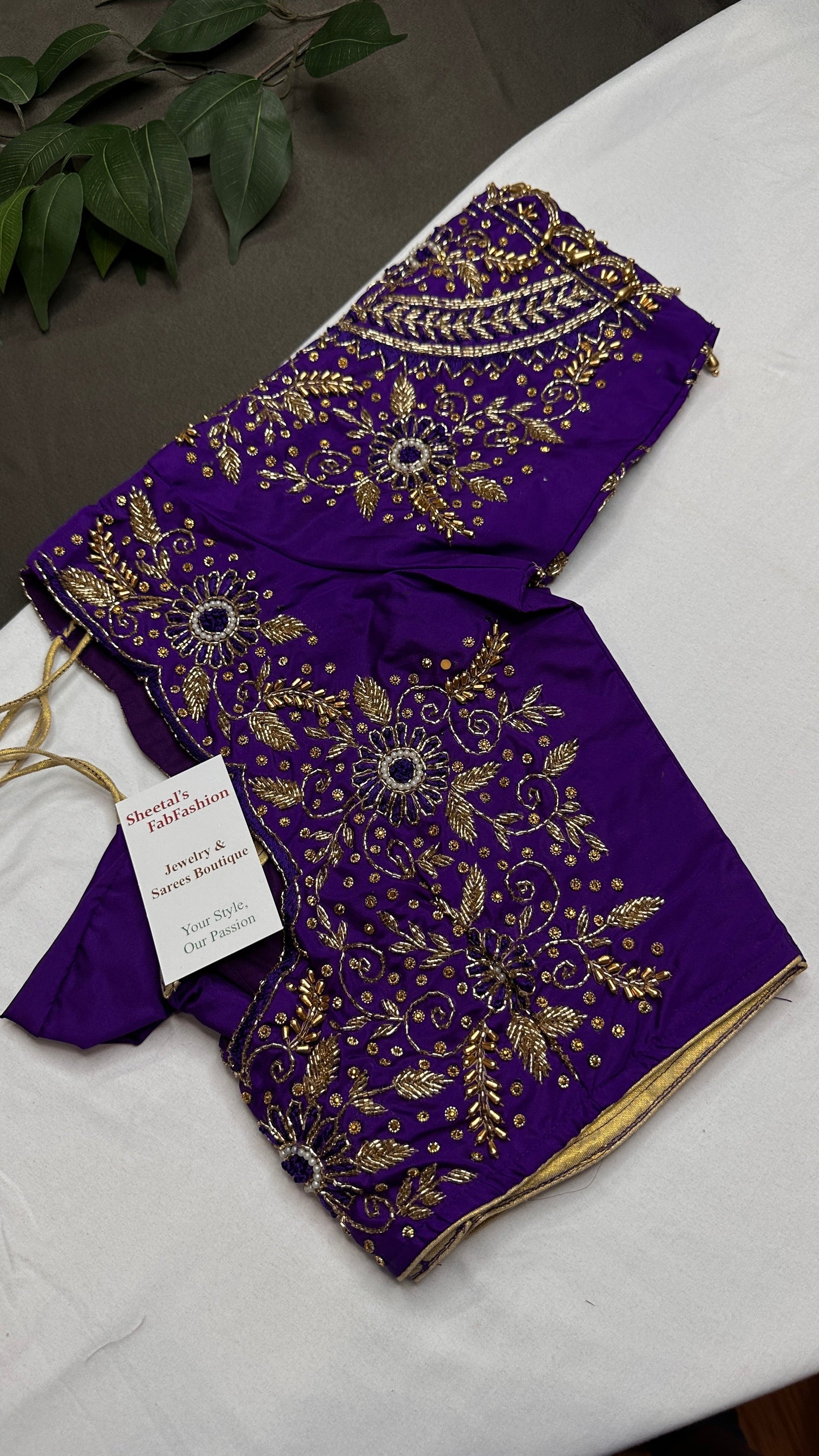 Purple Silk Maggam Aari Work Blouse - 