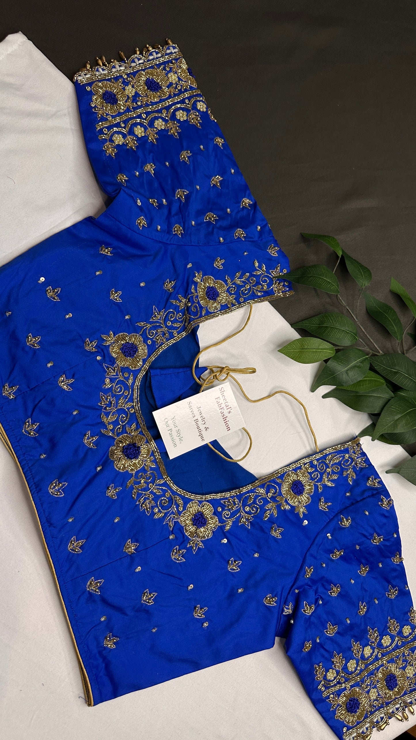 Blue  Silk Maggam Aari Pearl Work Blouse - 