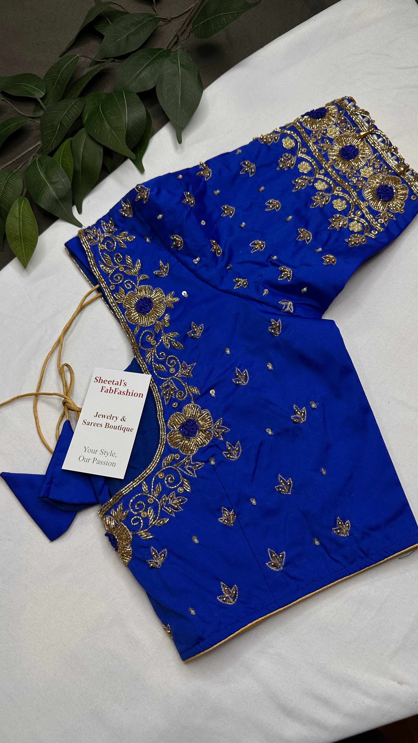 Blue  Silk Maggam Aari Pearl Work Blouse - 