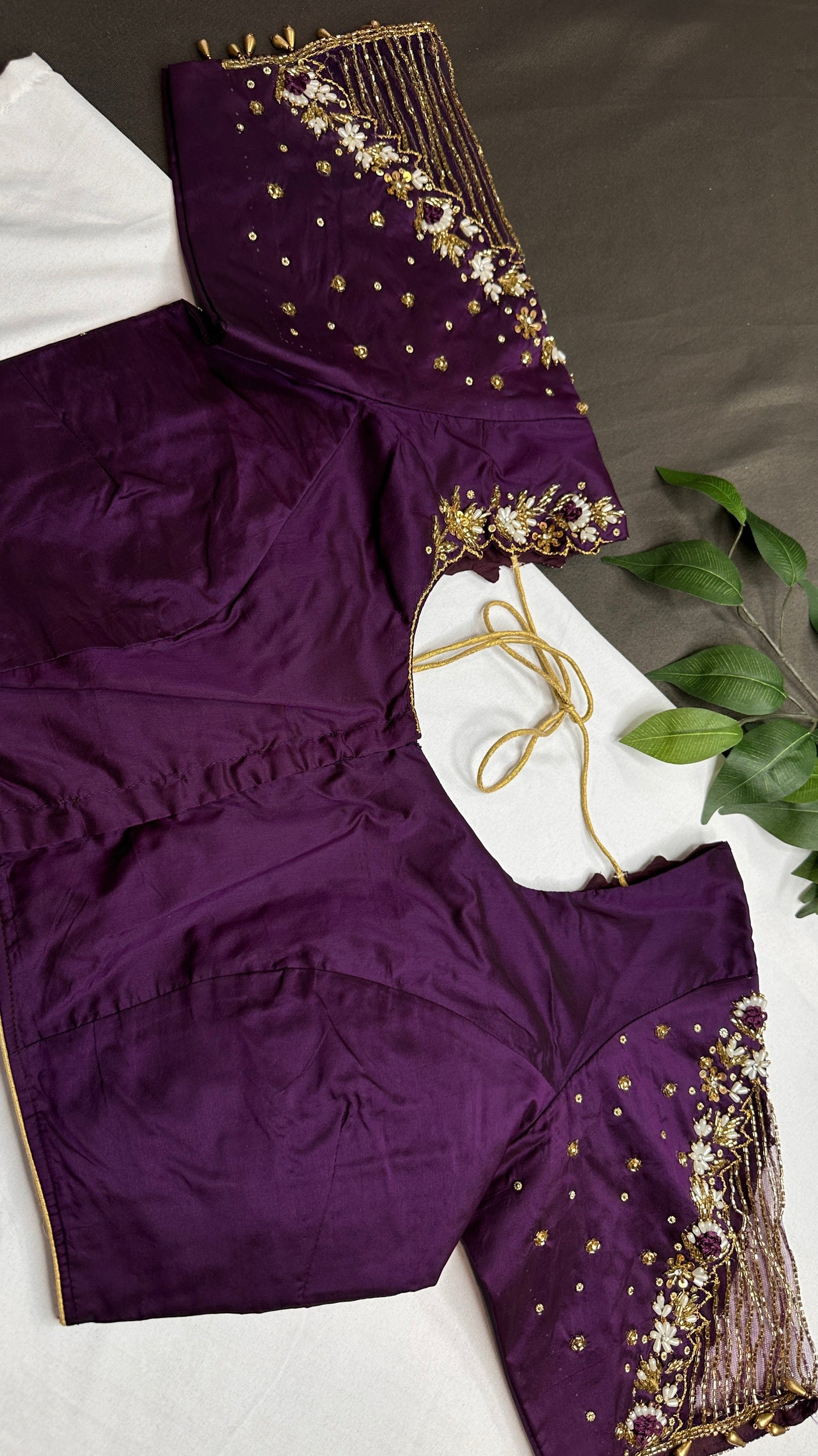 Purple Net Silk Maggam Aari Pearl Work Blouse - 