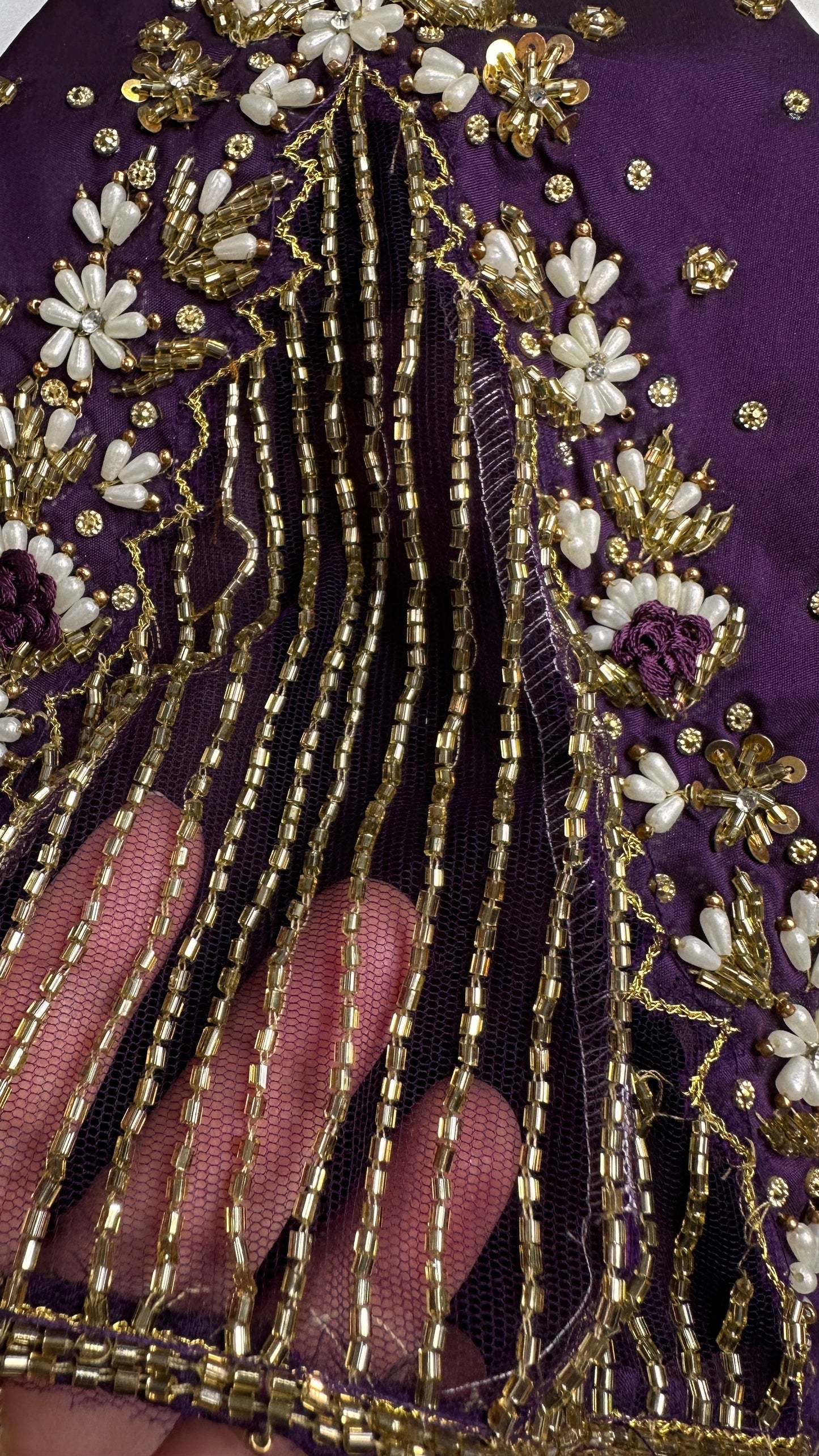 Purple Net Silk Maggam Aari Pearl Work Blouse - 