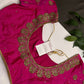Dholki Pattern Pink Silk Maggam Aari Work Blouse - 