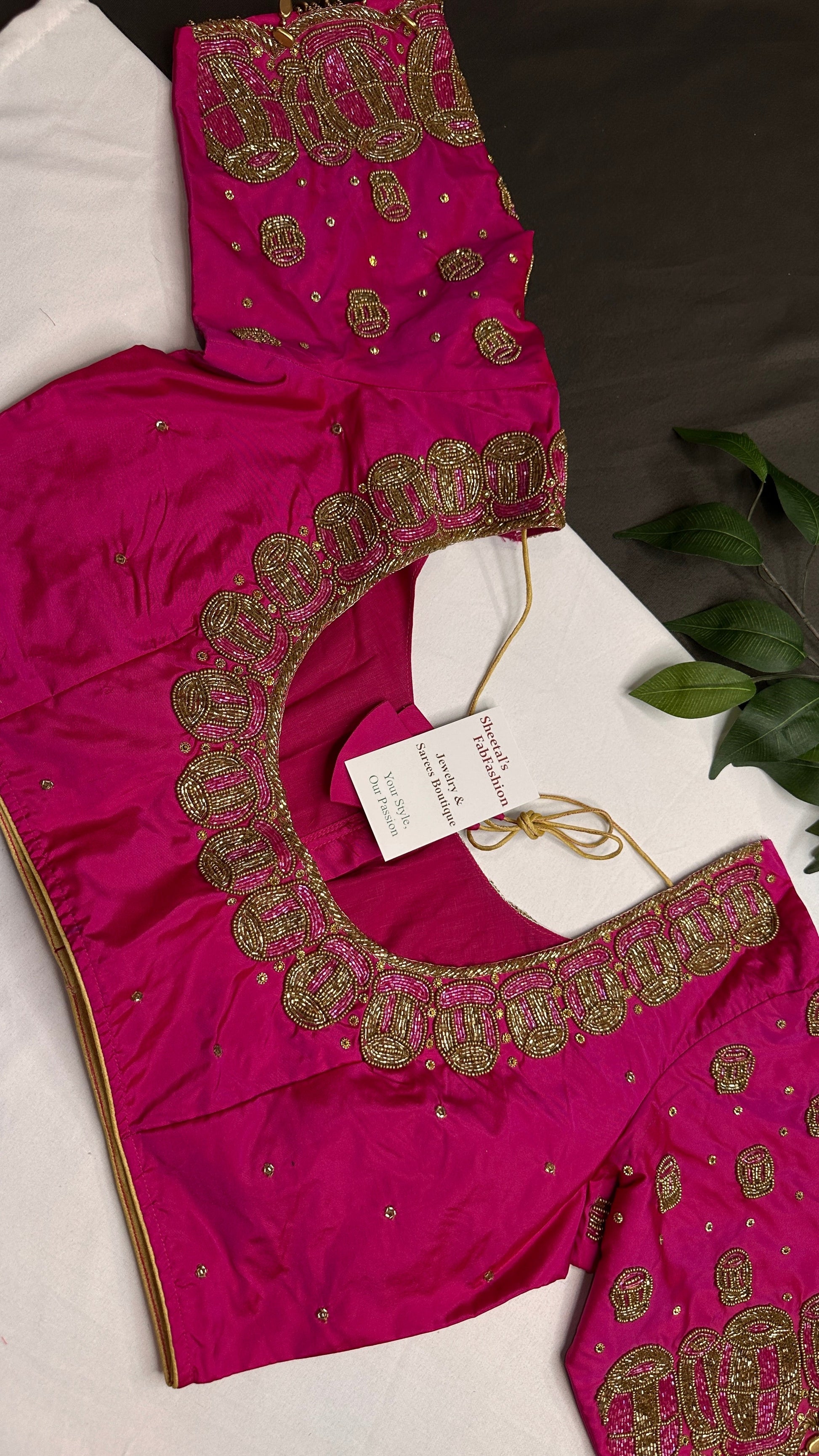 Dholki Pattern Pink Silk Maggam Aari Work Blouse - 