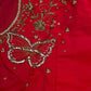 Butterfly Pattern Pink Silk Maggam Aari Pearl Work Blouse - 
