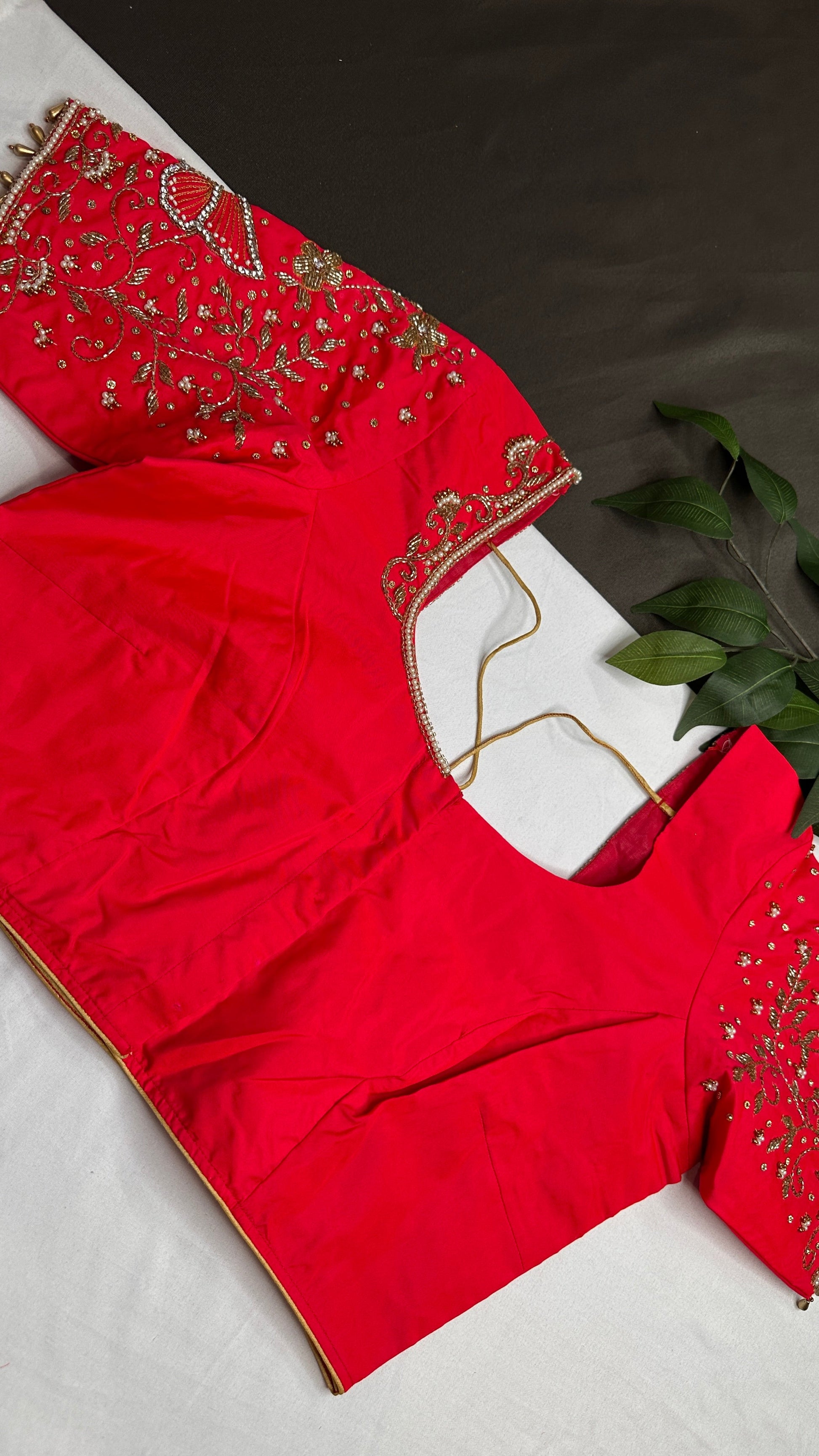 Butterfly Pattern Pink Silk Maggam Aari Pearl Work Blouse - 