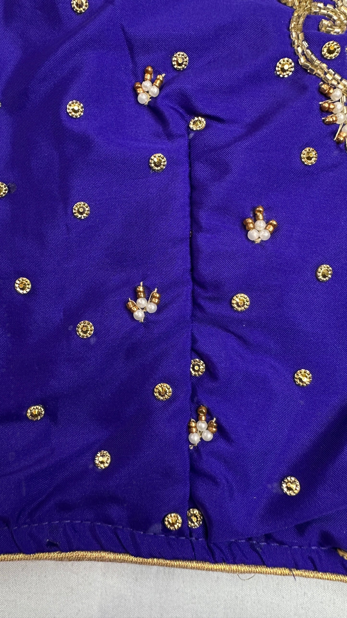 Butterfly Pattern Blue Silk Maggam Aari Pearl Work Blouse - 