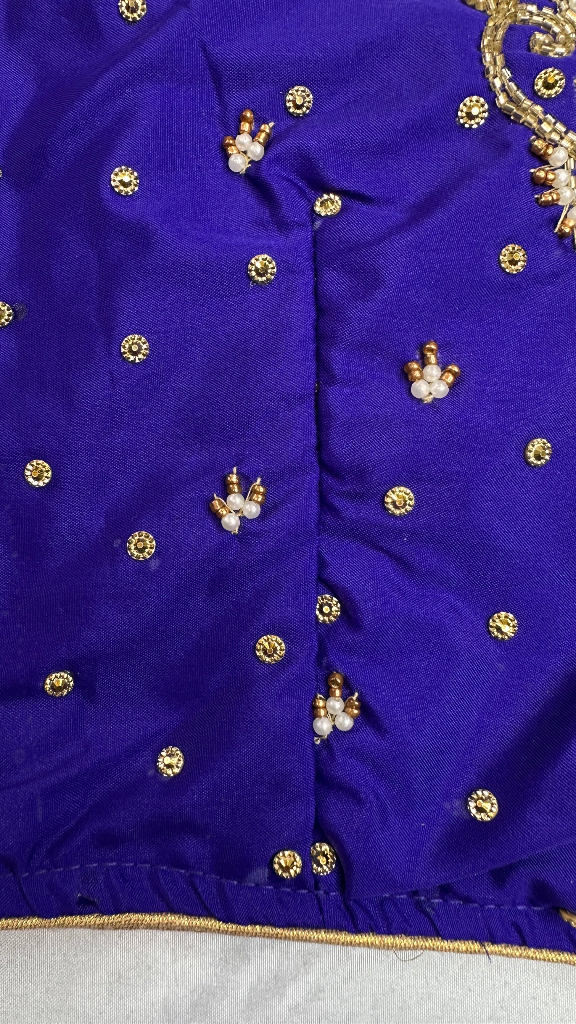 Butterfly Pattern Blue Silk Maggam Aari Pearl Work Blouse - 