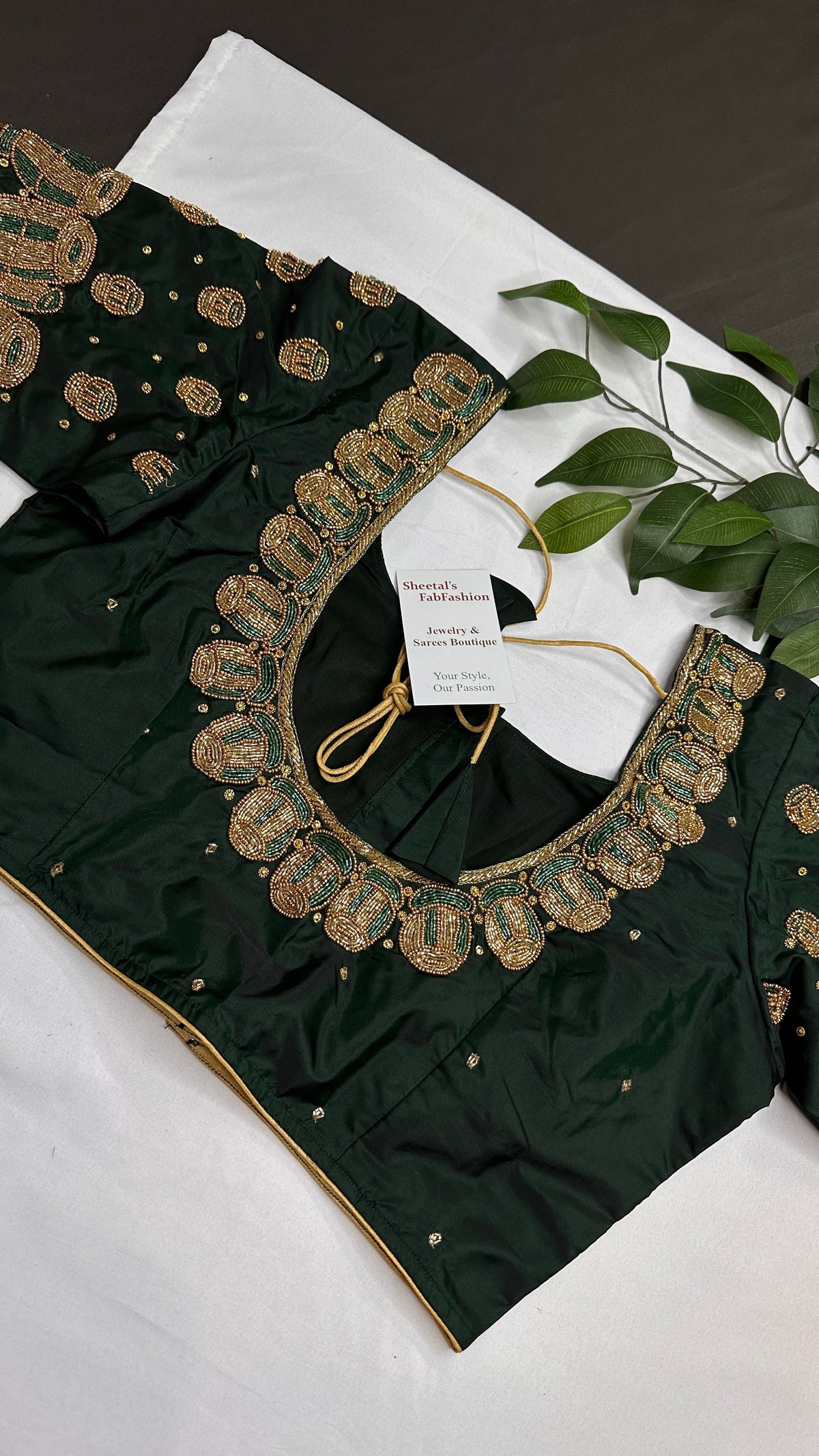 Dholki Pattern Green Silk Maggam Aari  Work Blouse - 