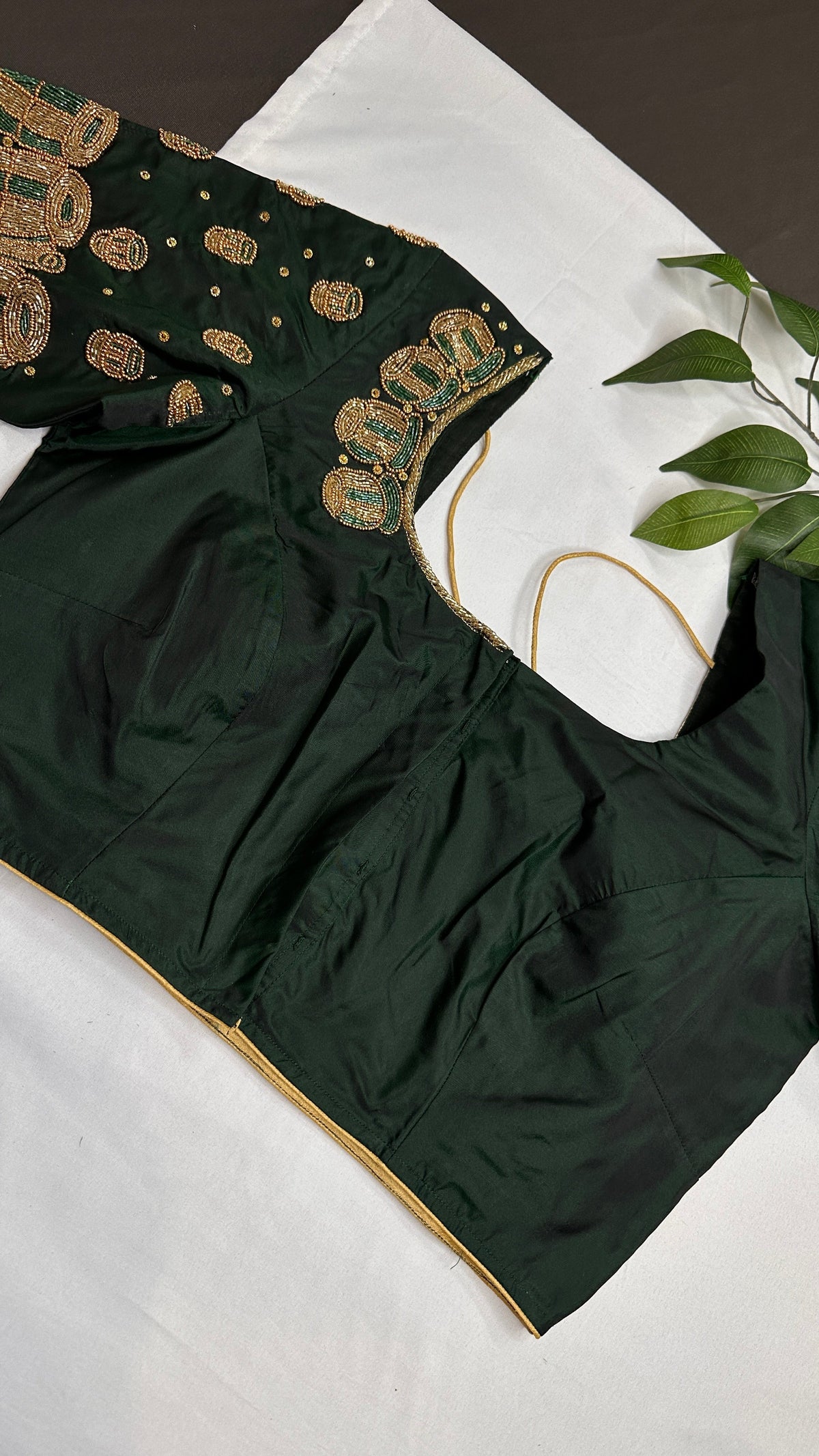 Dholki Pattern Green Silk Maggam Aari  Work Blouse - 