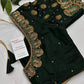 Dholki Pattern Green Silk Maggam Aari  Work Blouse - 